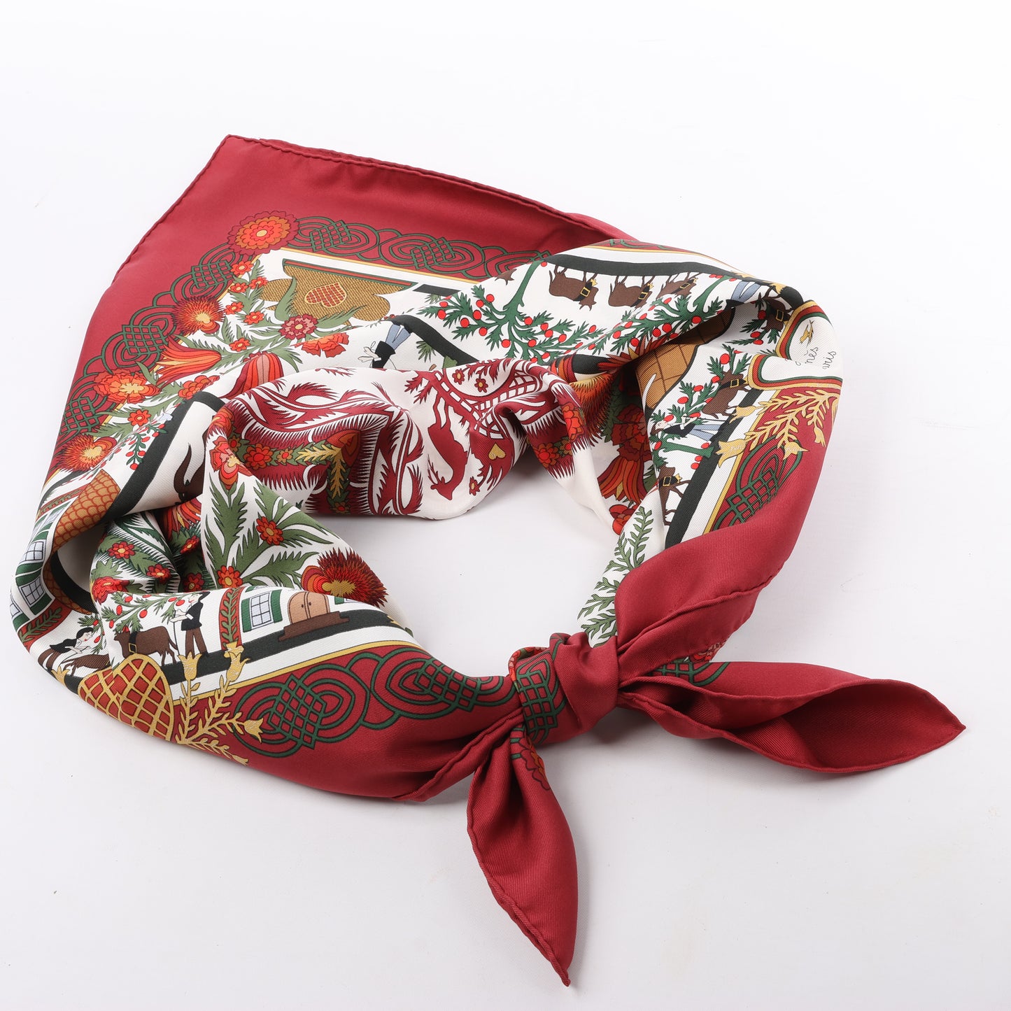 Hermès Carré 90 "Decoupages" 100% Silk Scarf in Red