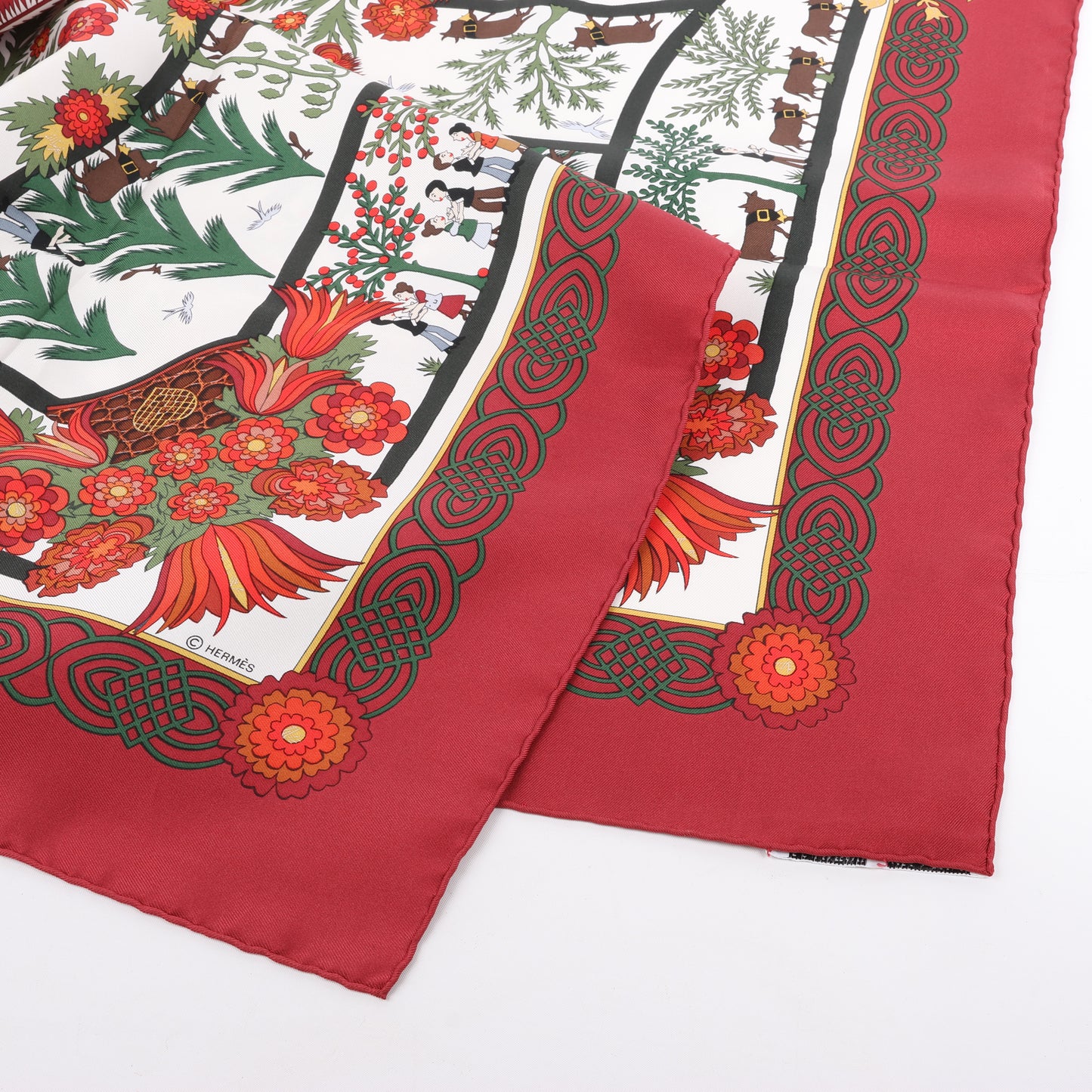 Hermès Carré 90 "Decoupages" 100% Silk Scarf in Red