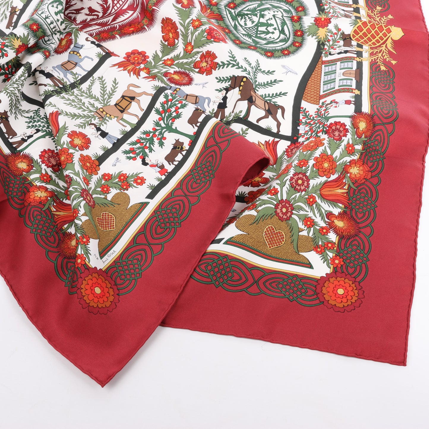 Hermès Carré 90 "Decoupages" 100% Silk Scarf in Red