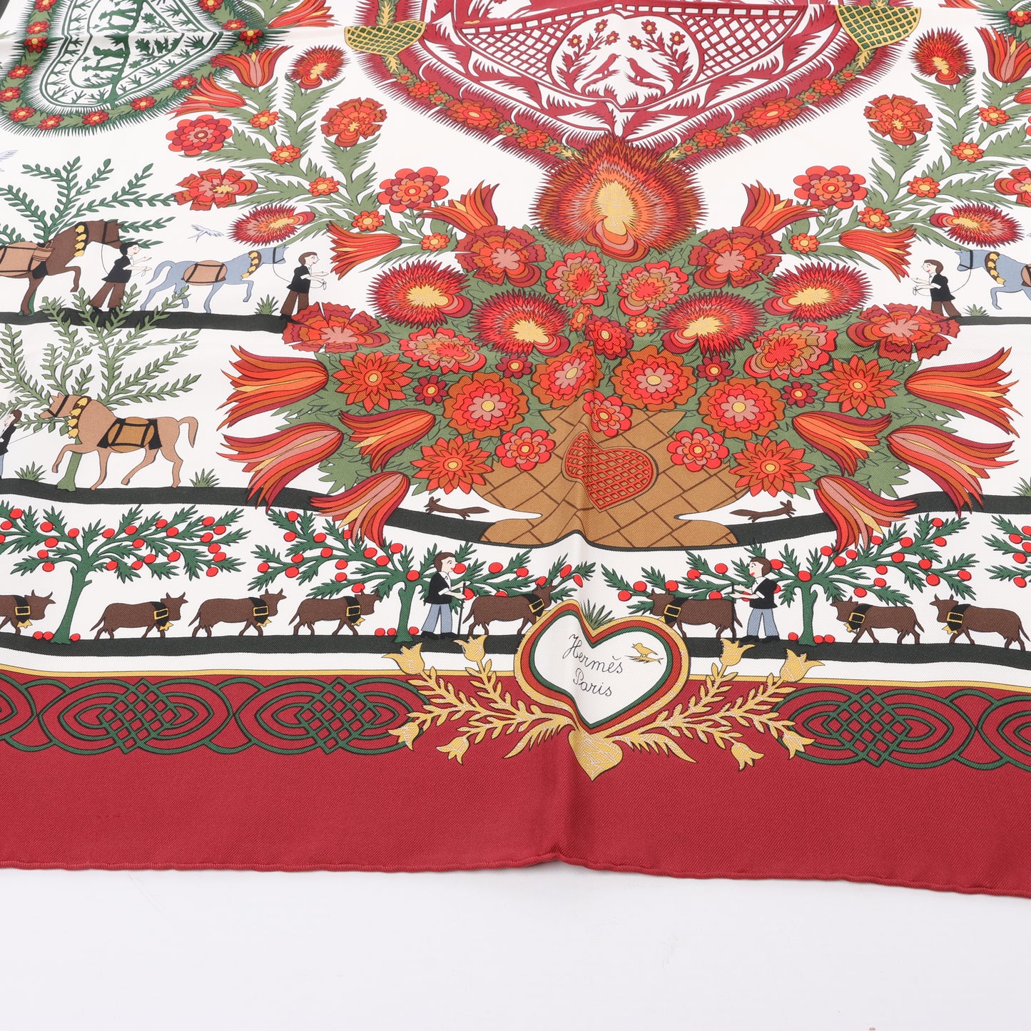 Hermès Carré 90 "Decoupages" 100% Silk Scarf in Red