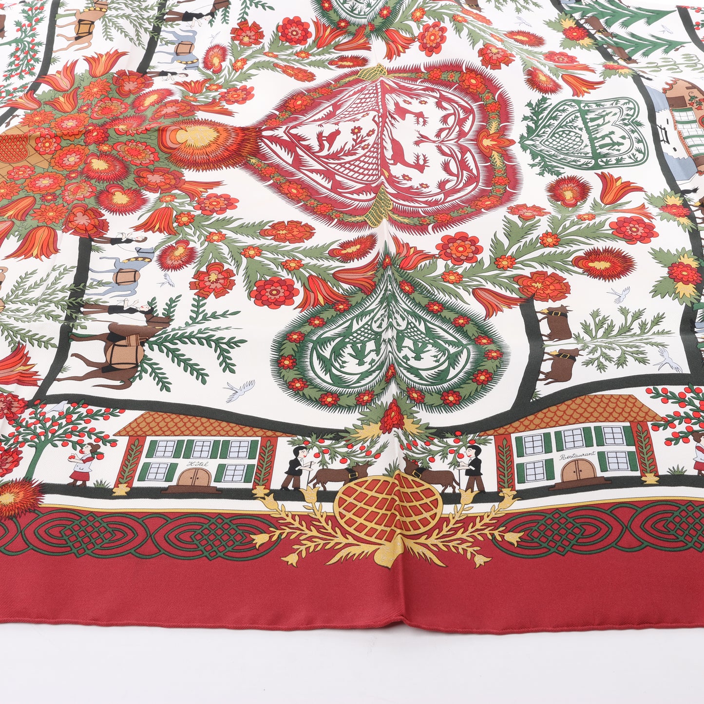 Hermès Carré 90 "Decoupages" 100% Silk Scarf in Red