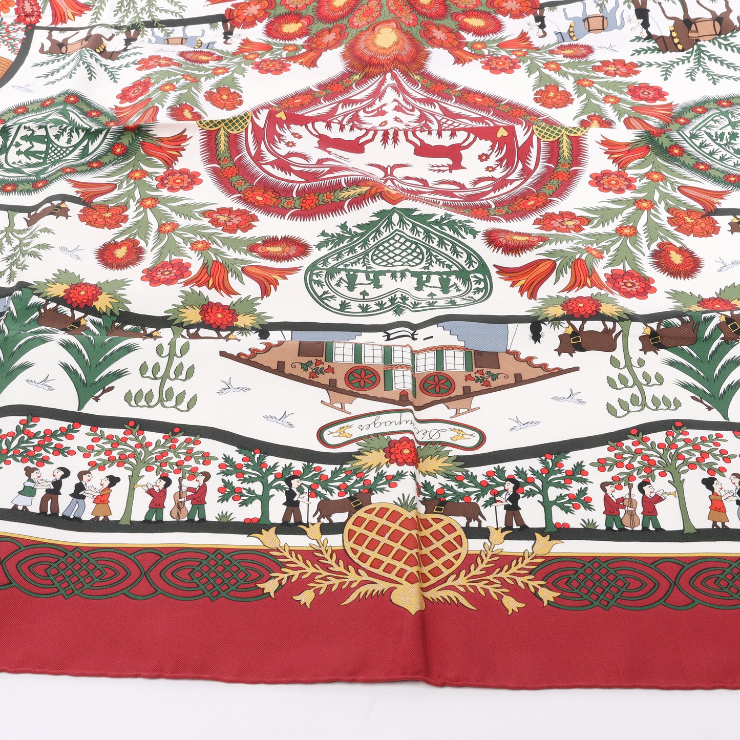 Hermès Carré 90 "Decoupages" 100% Silk Scarf in Red