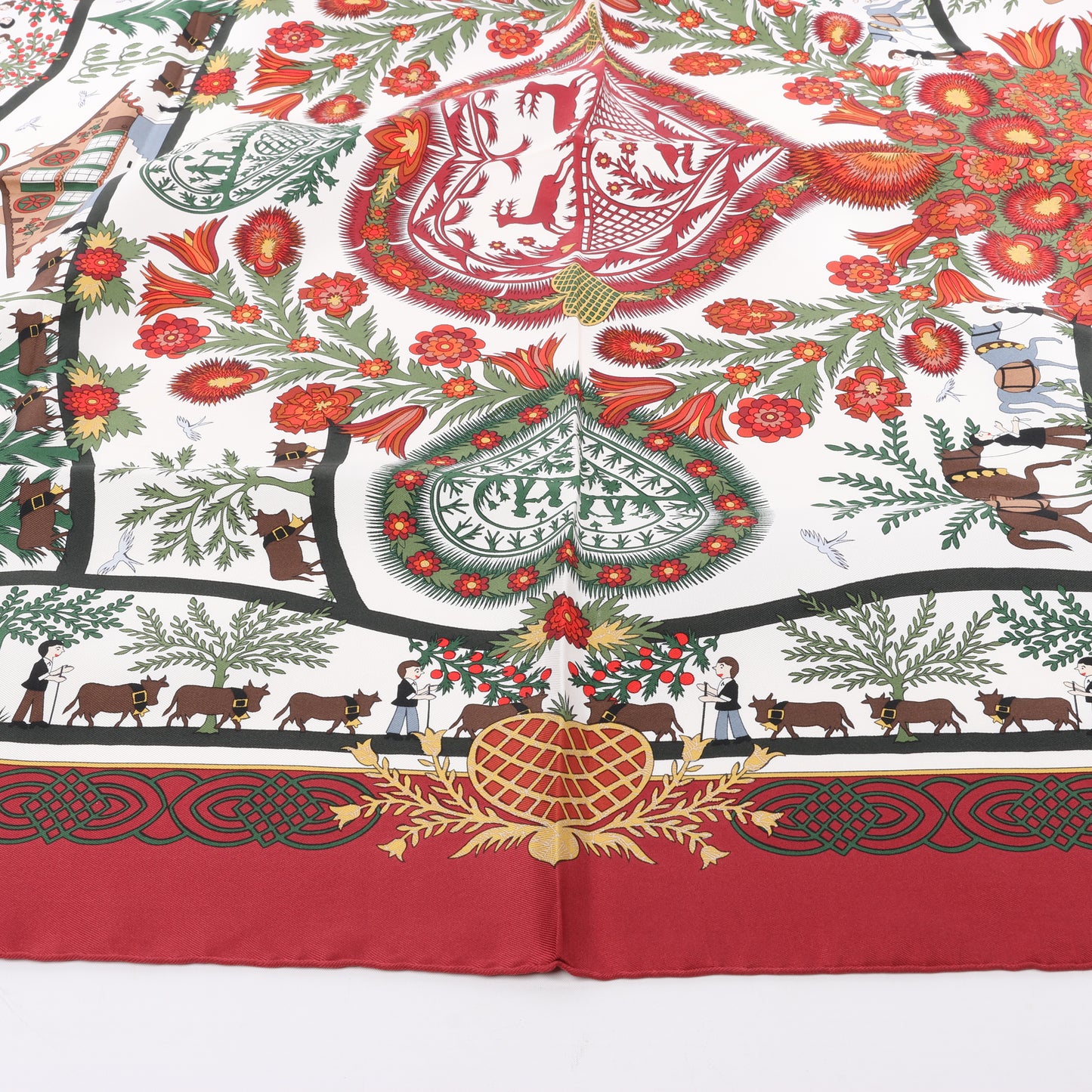 Hermès Carré 90 "Decoupages" 100% Silk Scarf in Red
