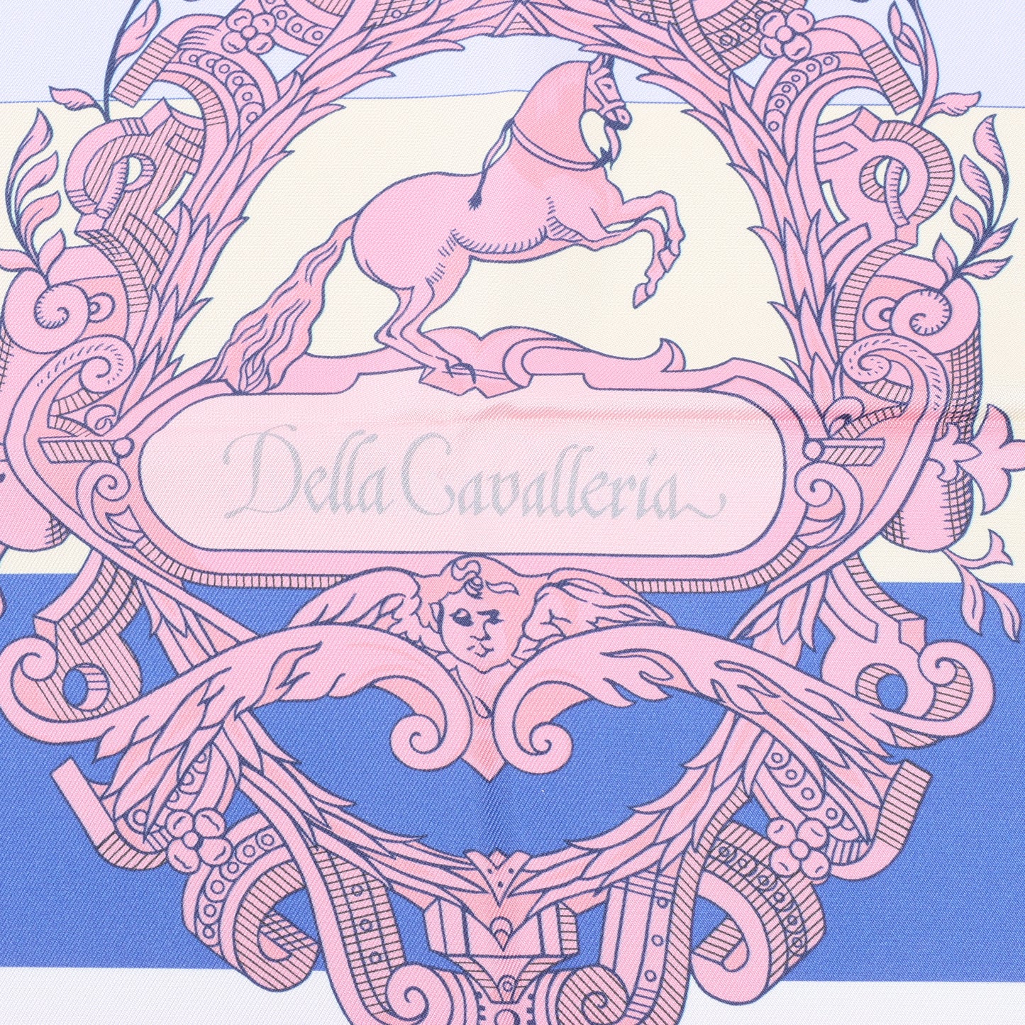 Hermès Carré Double Face 90 „DELLA CAVALLERIA“ Schal aus 100 % Seide in Rosa