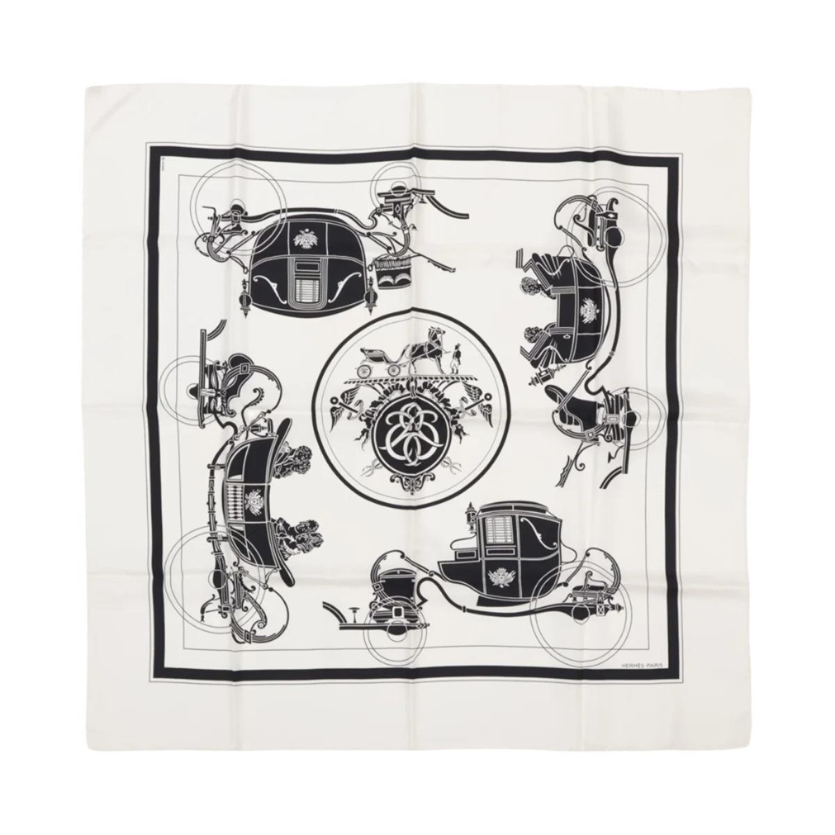 Hermès Carré 90 "Ex-Libris" 100% Silk Scarf in Forest Black x White