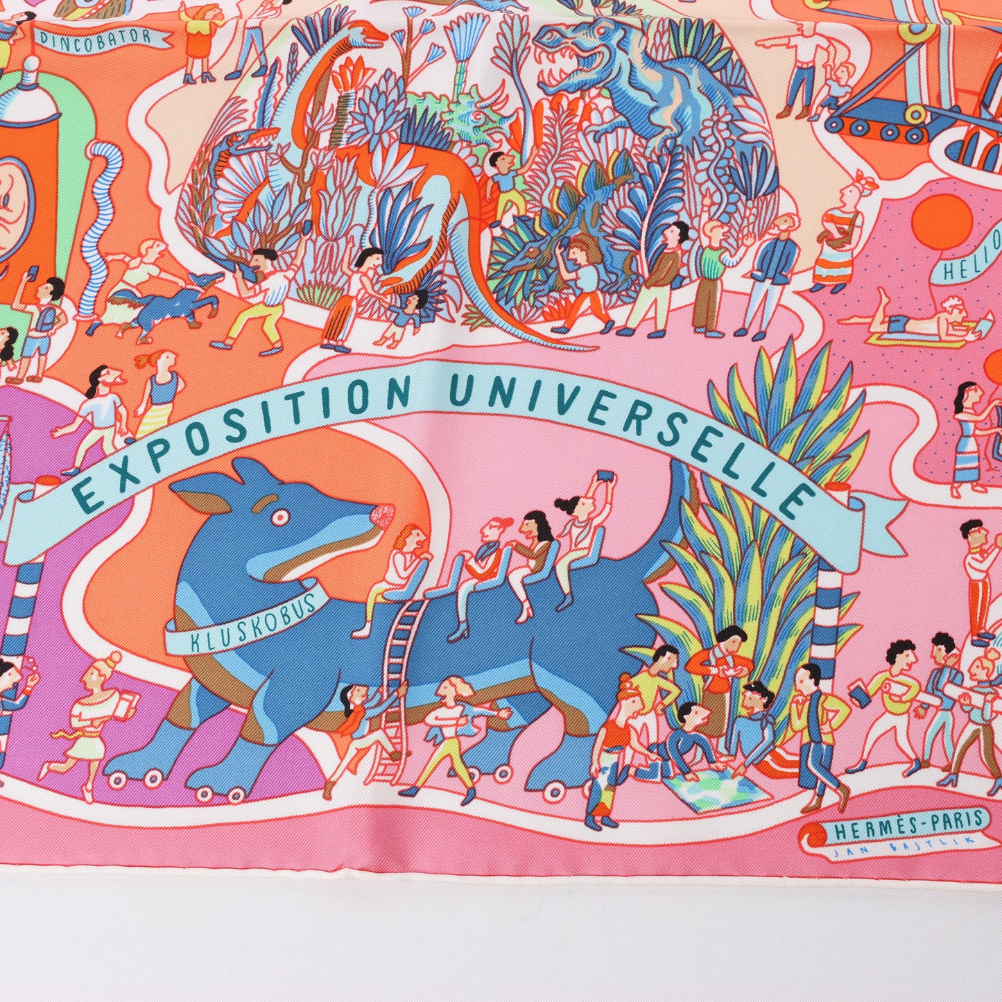 Hermès Carré 90 "Exposition Universelle" 100% Silk Scarf in Pink