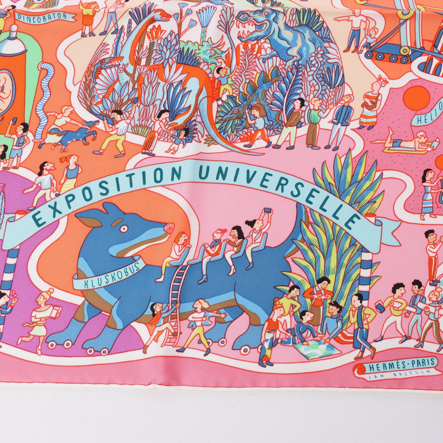Hermès Carré 90 „Exposition Universelle“ Schal aus 100 % Seide in Rosa