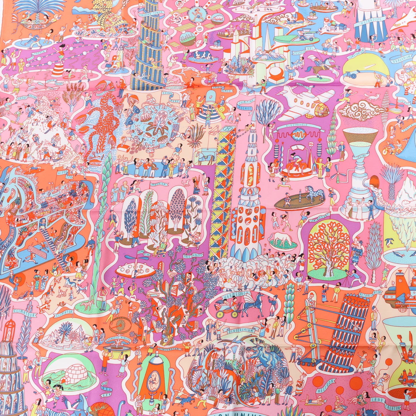 Hermès Carré 90 "Exposition Universelle" 100% Silk Scarf in Pink