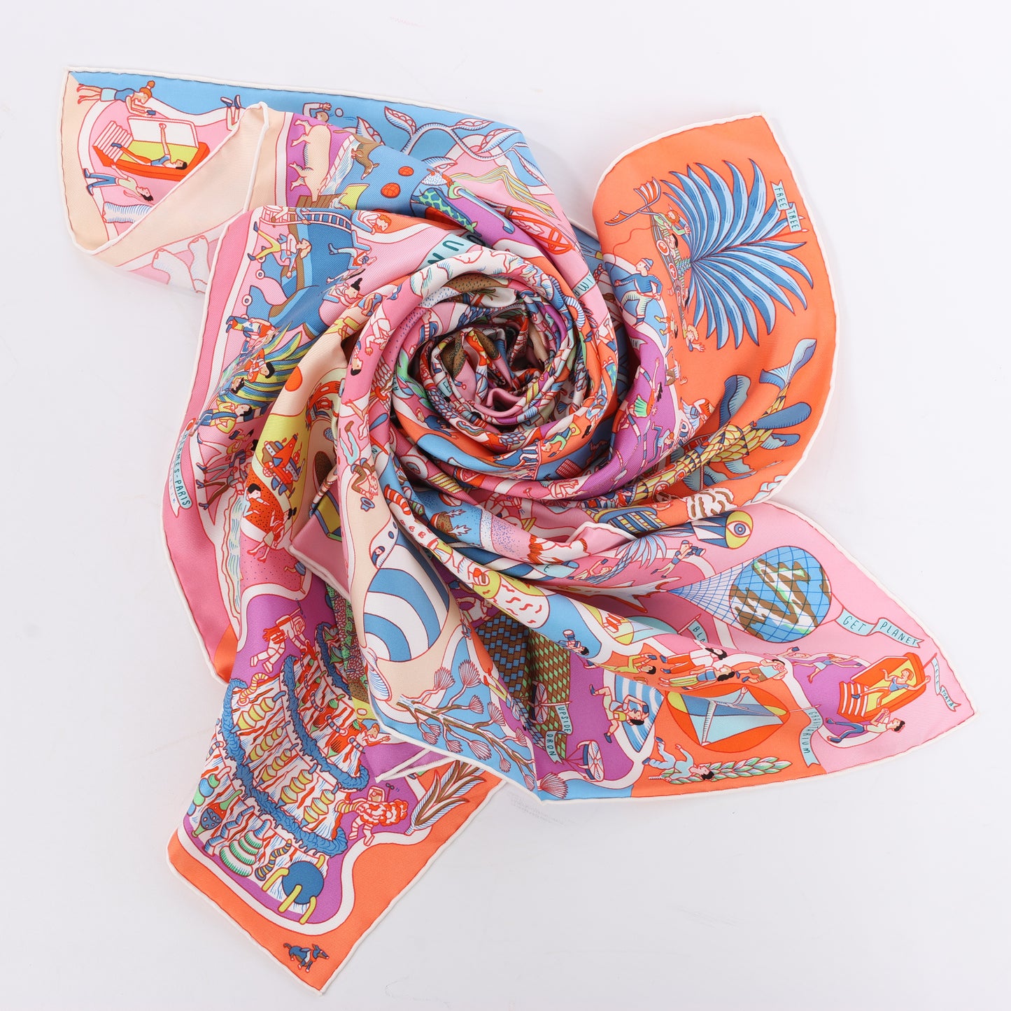 Hermès Carré 90 "Exposition Universelle" 100% Silk Scarf in Pink
