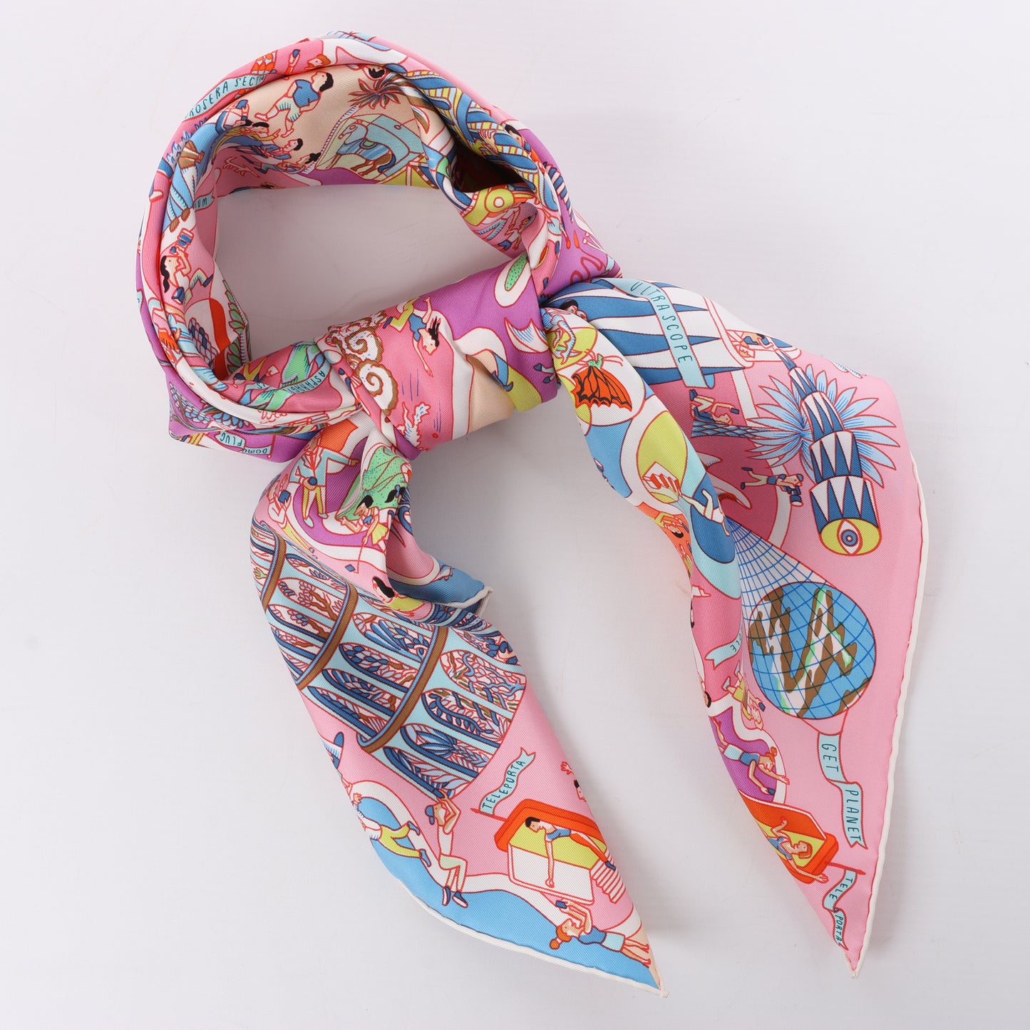 Hermès Carré 90 "Exposition Universelle" 100% Silk Scarf in Pink