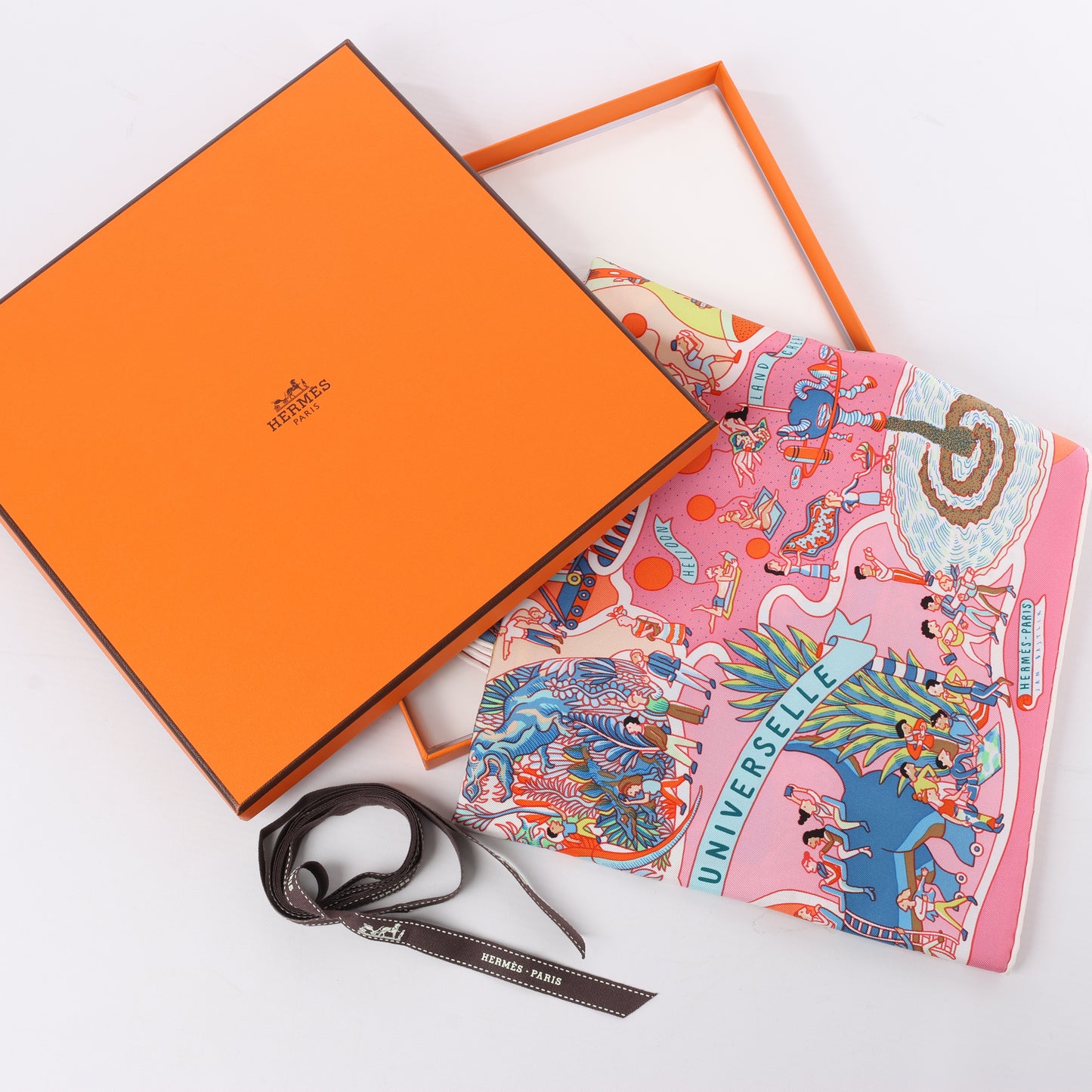 Hermès Carré 90 "Exposition Universelle" 100% Silk Scarf in Pink