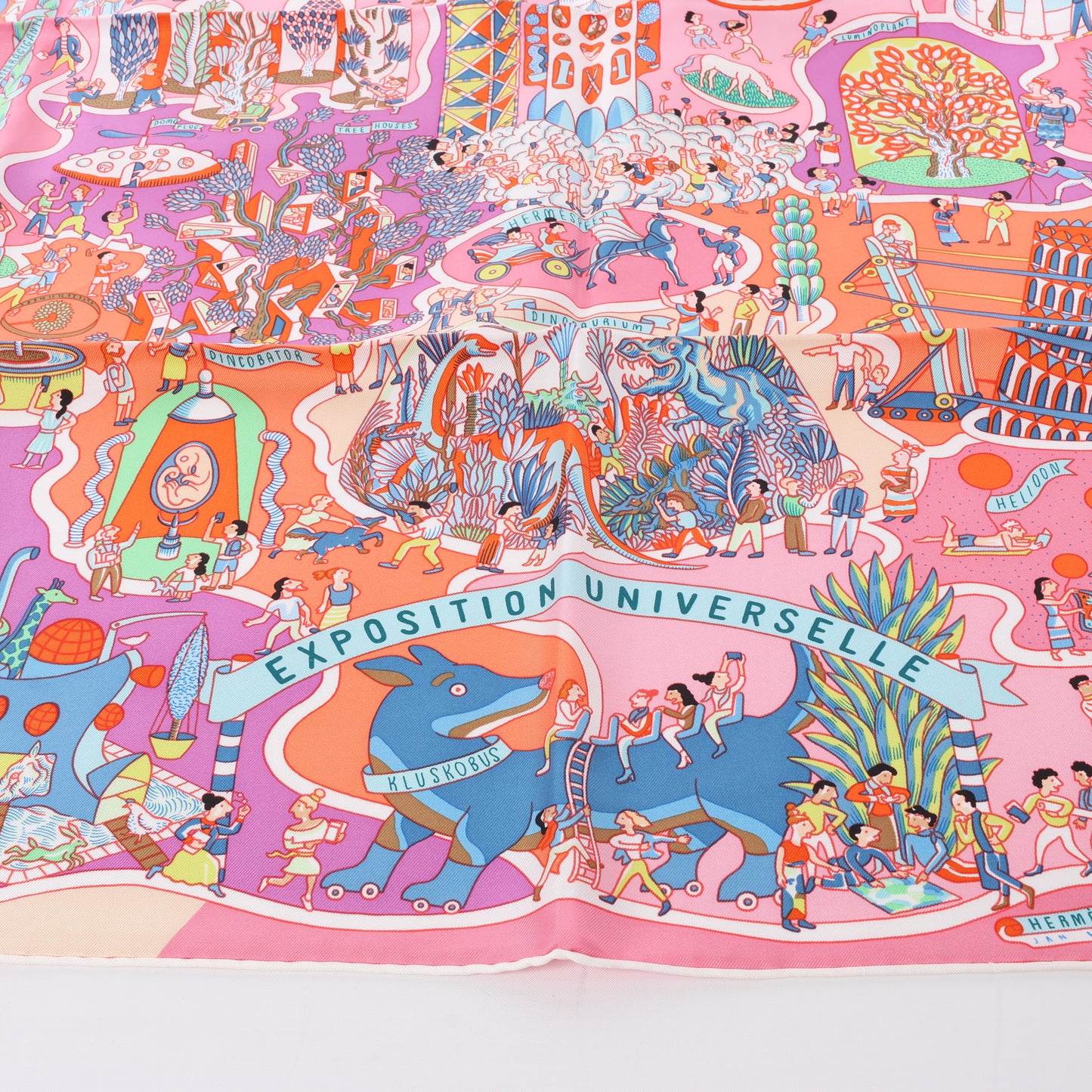 Hermès Carré 90 "Exposition Universelle" 100% Silk Scarf in Pink
