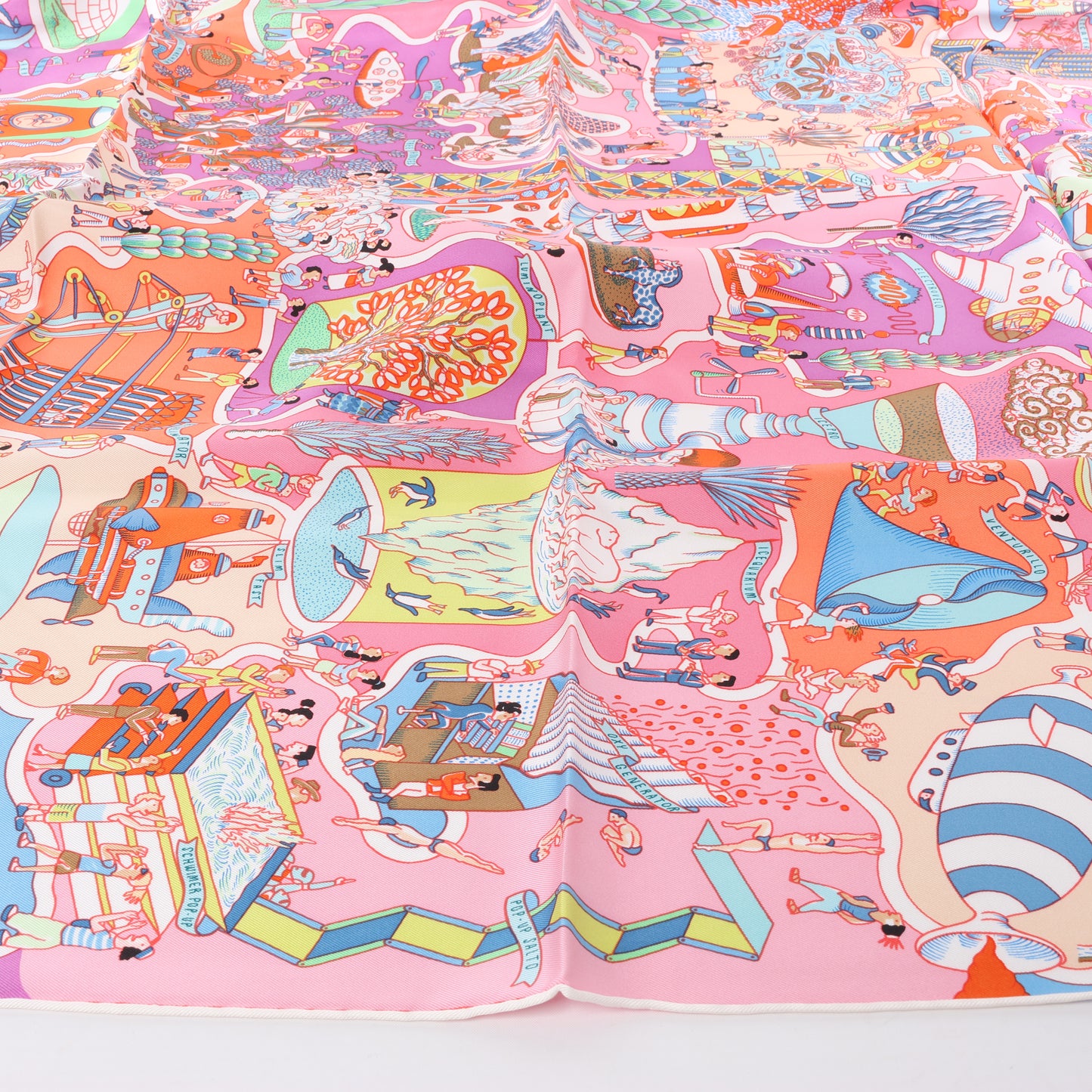 Hermès Carré 90 "Exposition Universelle" 100% Silk Scarf in Pink