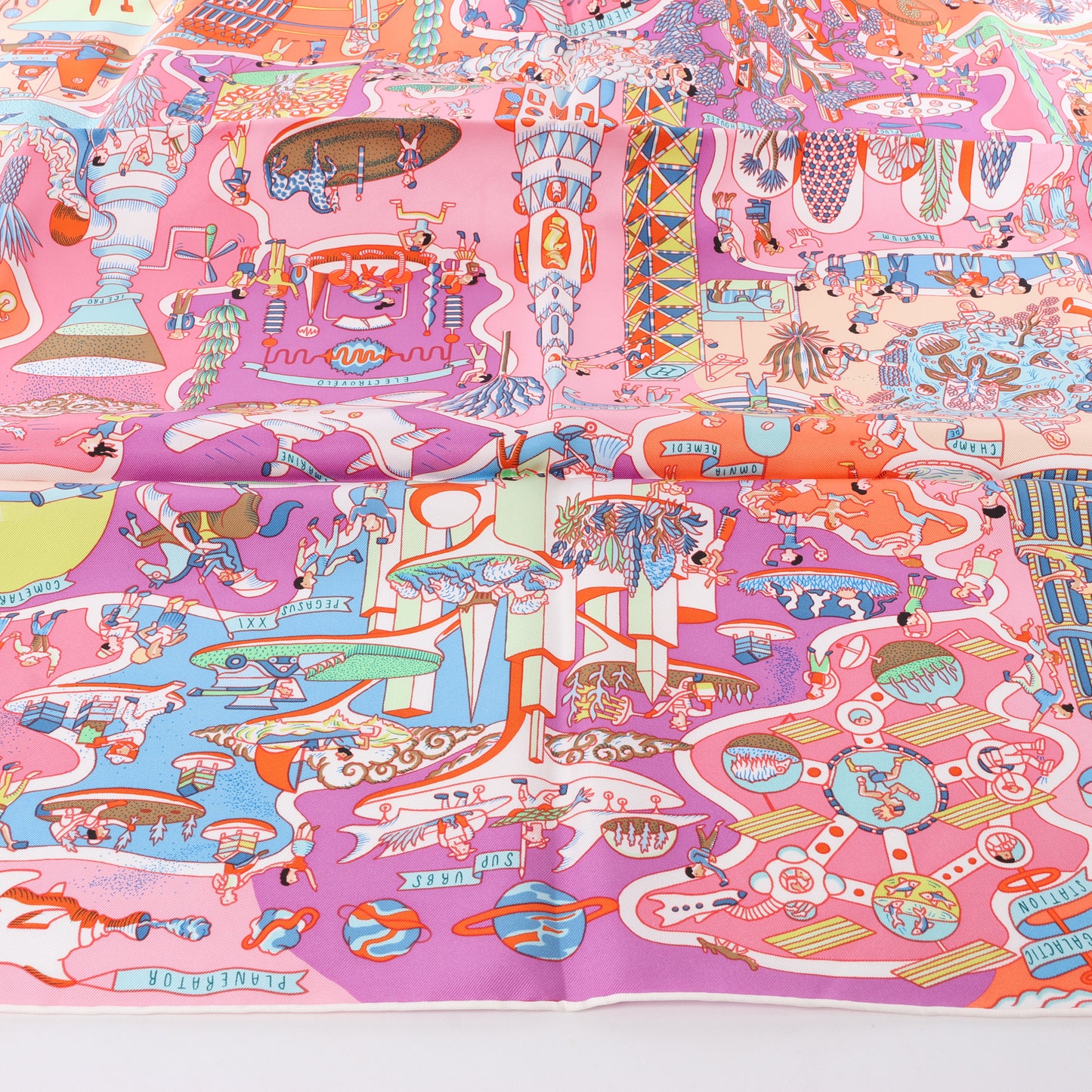 Hermès Carré 90 "Exposition Universelle" 100% Silk Scarf in Pink