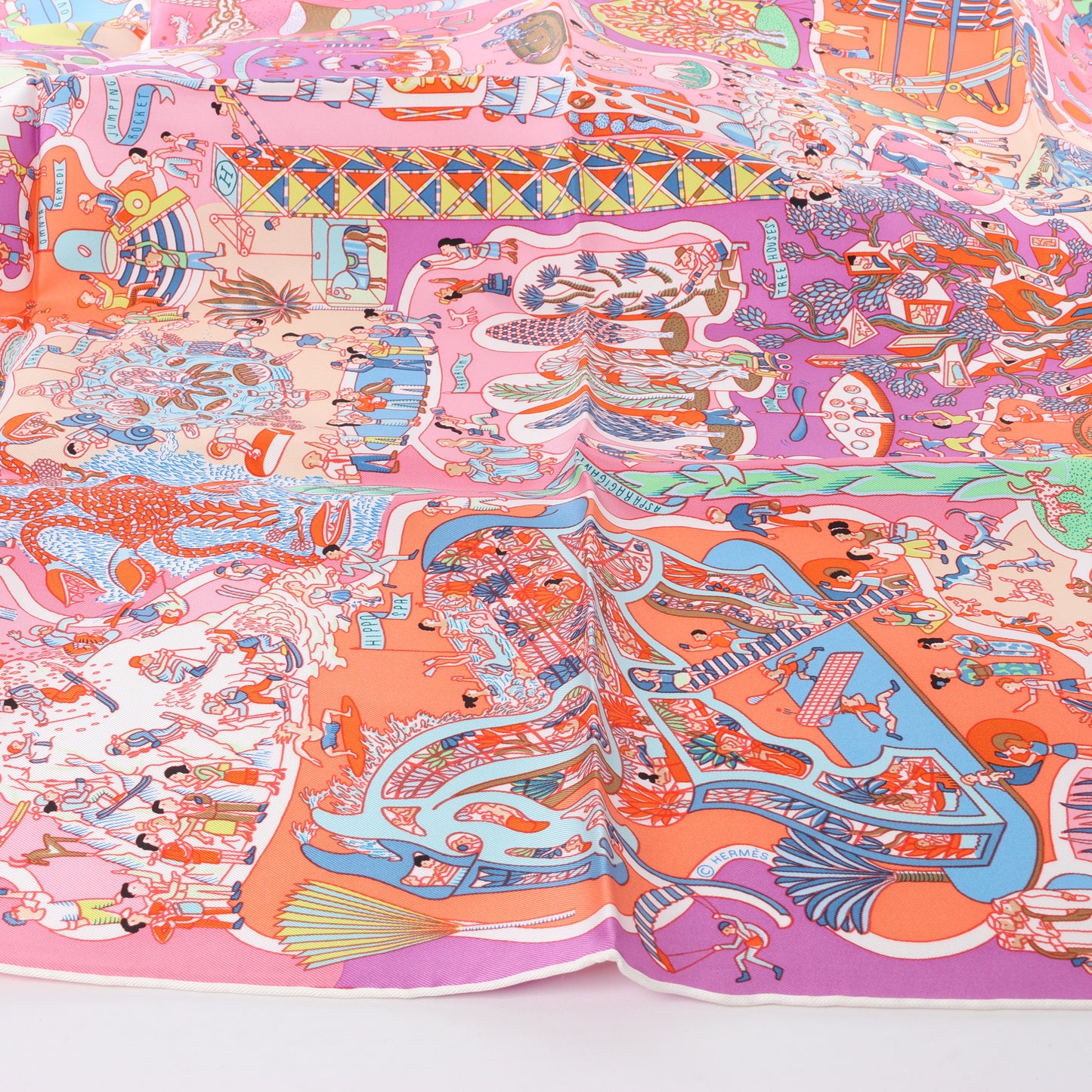 Hermès Carré 90 "Exposition Universelle" 100% Silk Scarf in Pink