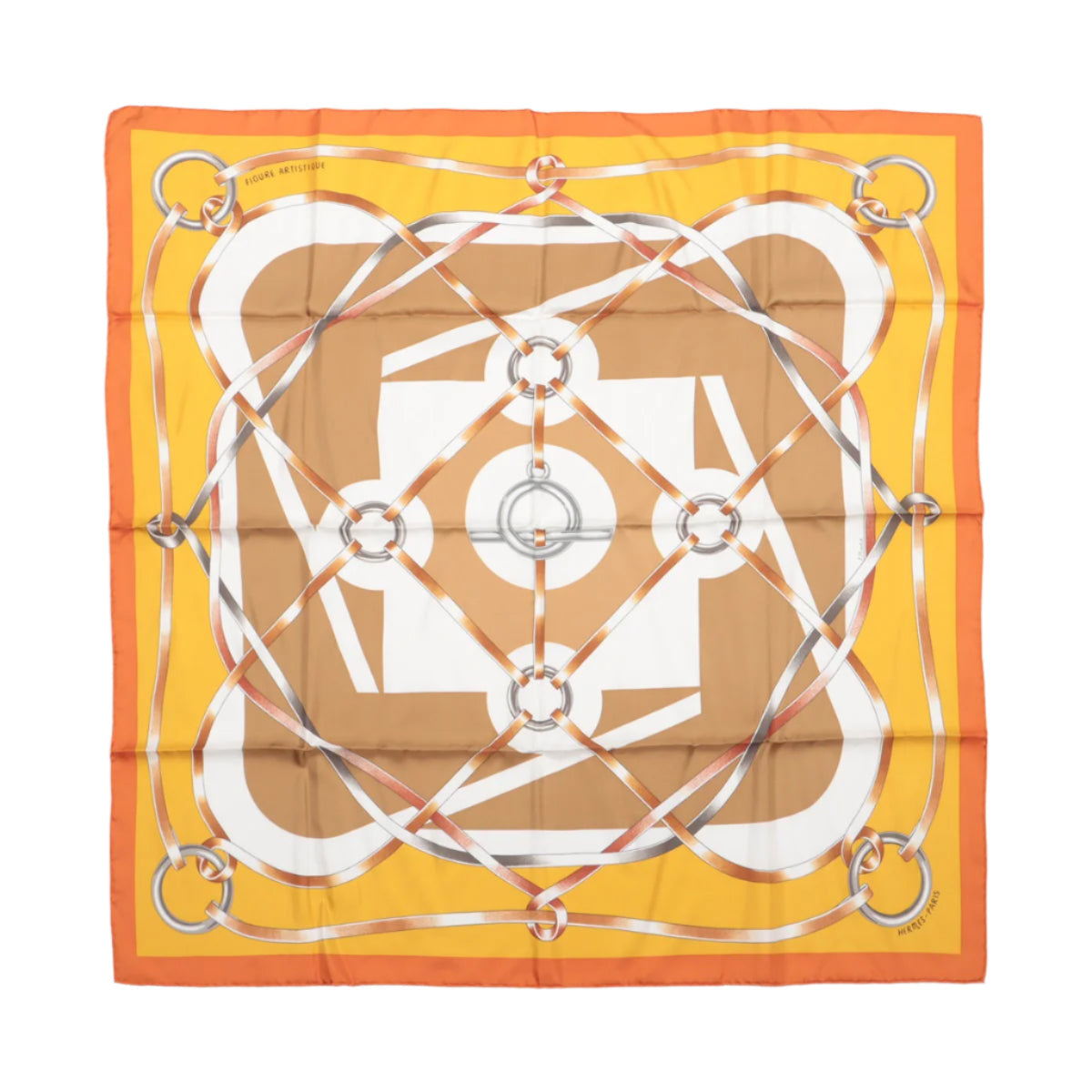 Hermès Carré 90 „FIGURE ARTISTIQUE“ Schal aus 100 % Seide in Orange