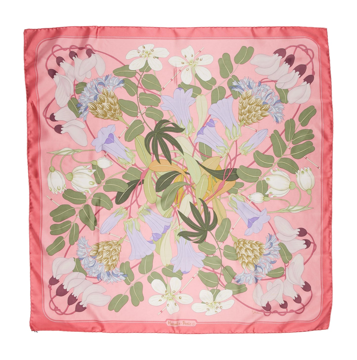 Hermès Carré 90 " Flora Graeca" 100% Silk Scarf in Pink