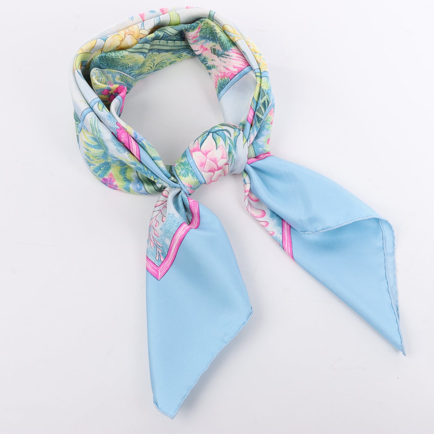 Hermès Carré 90 "Giverny Gardens" 100% Silk Scarf in Blue
