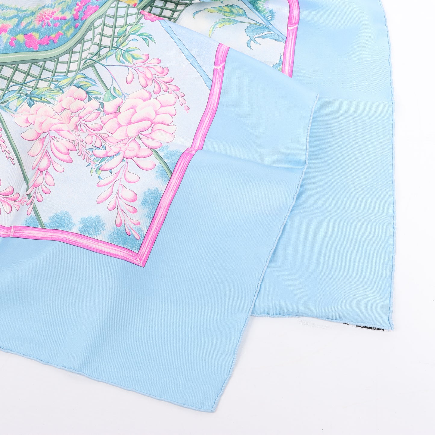 Hermès Carré 90 "Giverny Gardens" 100% Silk Scarf in Blue