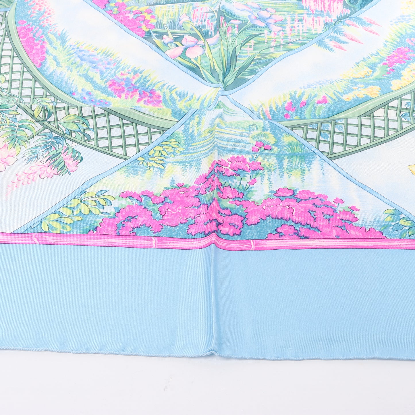 Hermès Carré 90 "Giverny Gardens" 100% Silk Scarf in Blue