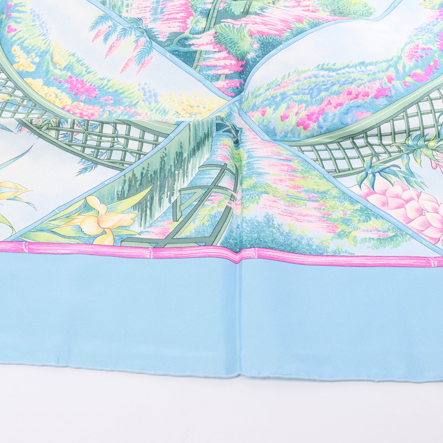 Hermès Carré 90 "Giverny Gardens" 100% Silk Scarf in Blue