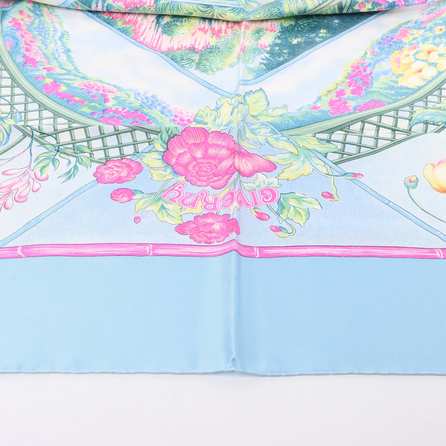 Hermès Carré 90 "Giverny Gardens" 100% Silk Scarf in Blue