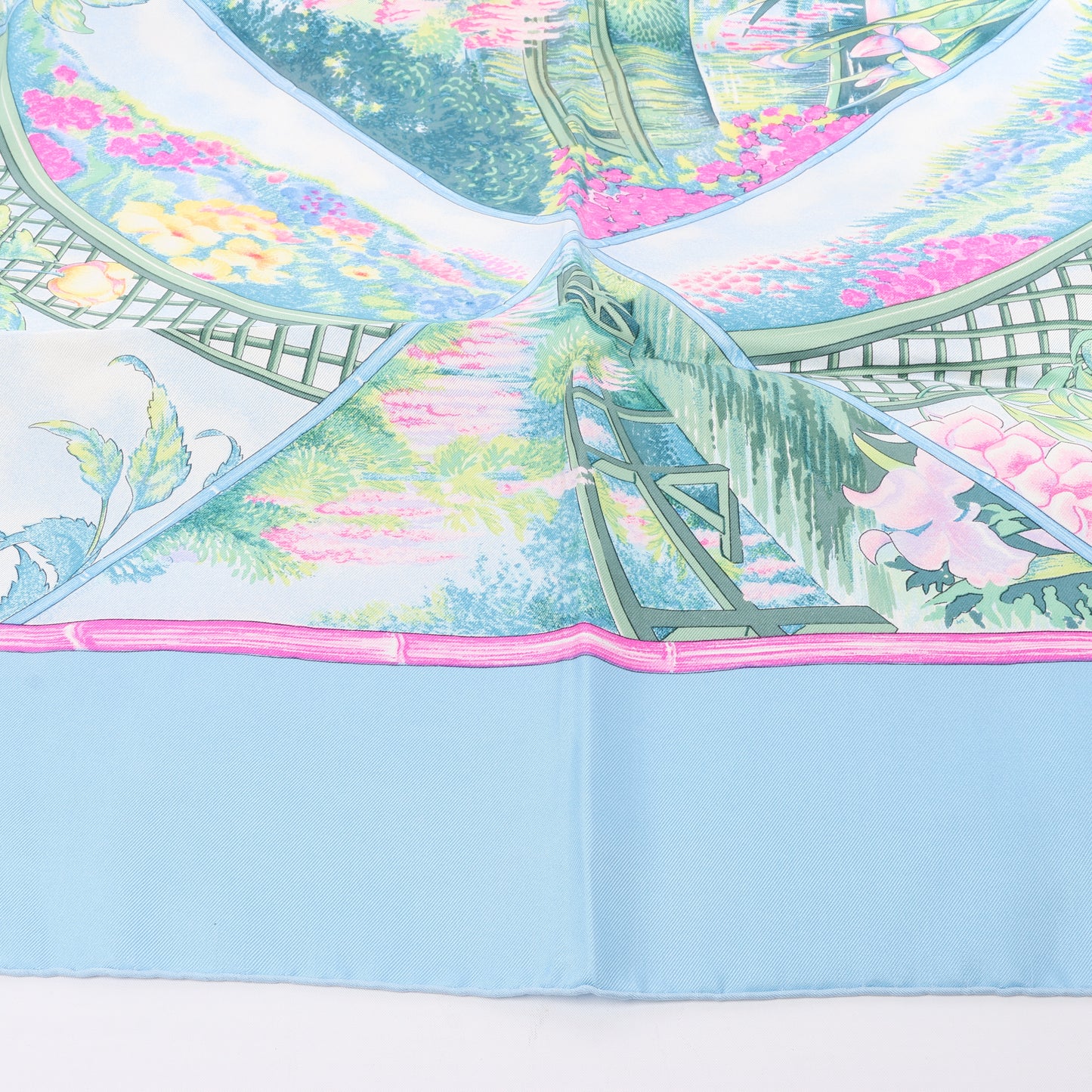 Hermès Carré 90 "Giverny Gardens" 100% Silk Scarf in Blue