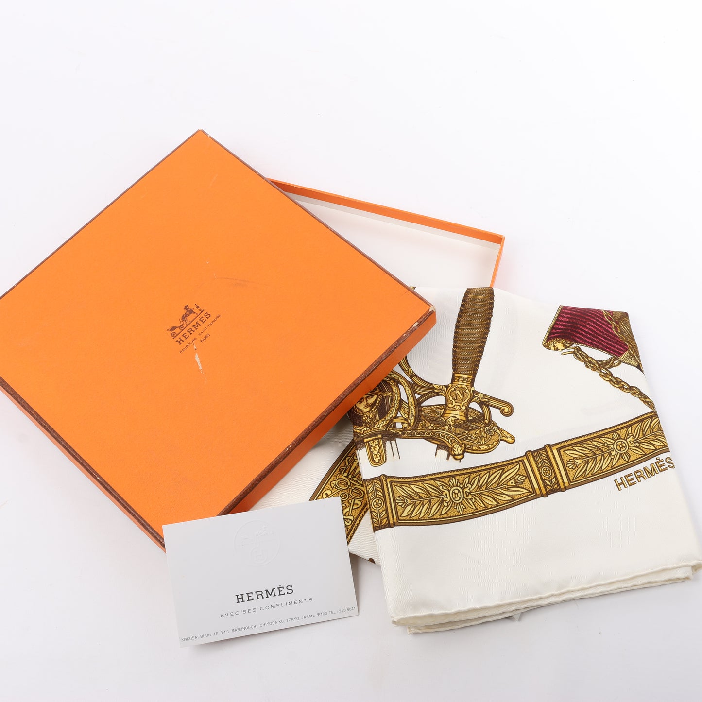 Hermès Carré 90 "Grand Uniforme" 100% Silk Scarf in Brown and Ecru