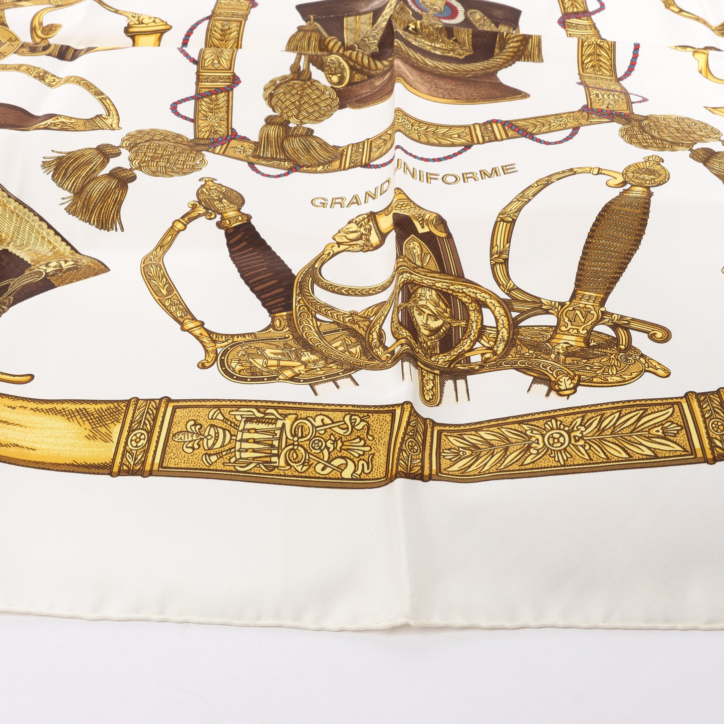 Hermès Carré 90 "Grand Uniforme" 100% Silk Scarf in Brown and Ecru