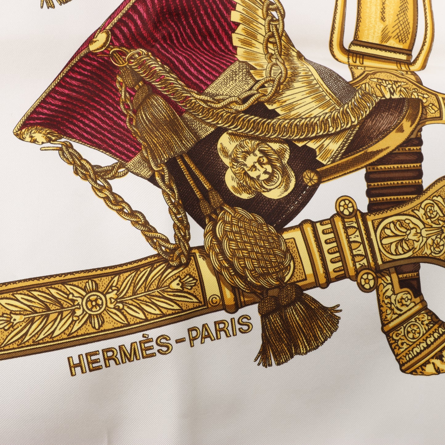 Hermès Carré 90 "Grand Uniforme" 100% Silk Scarf in Brown and Ecru