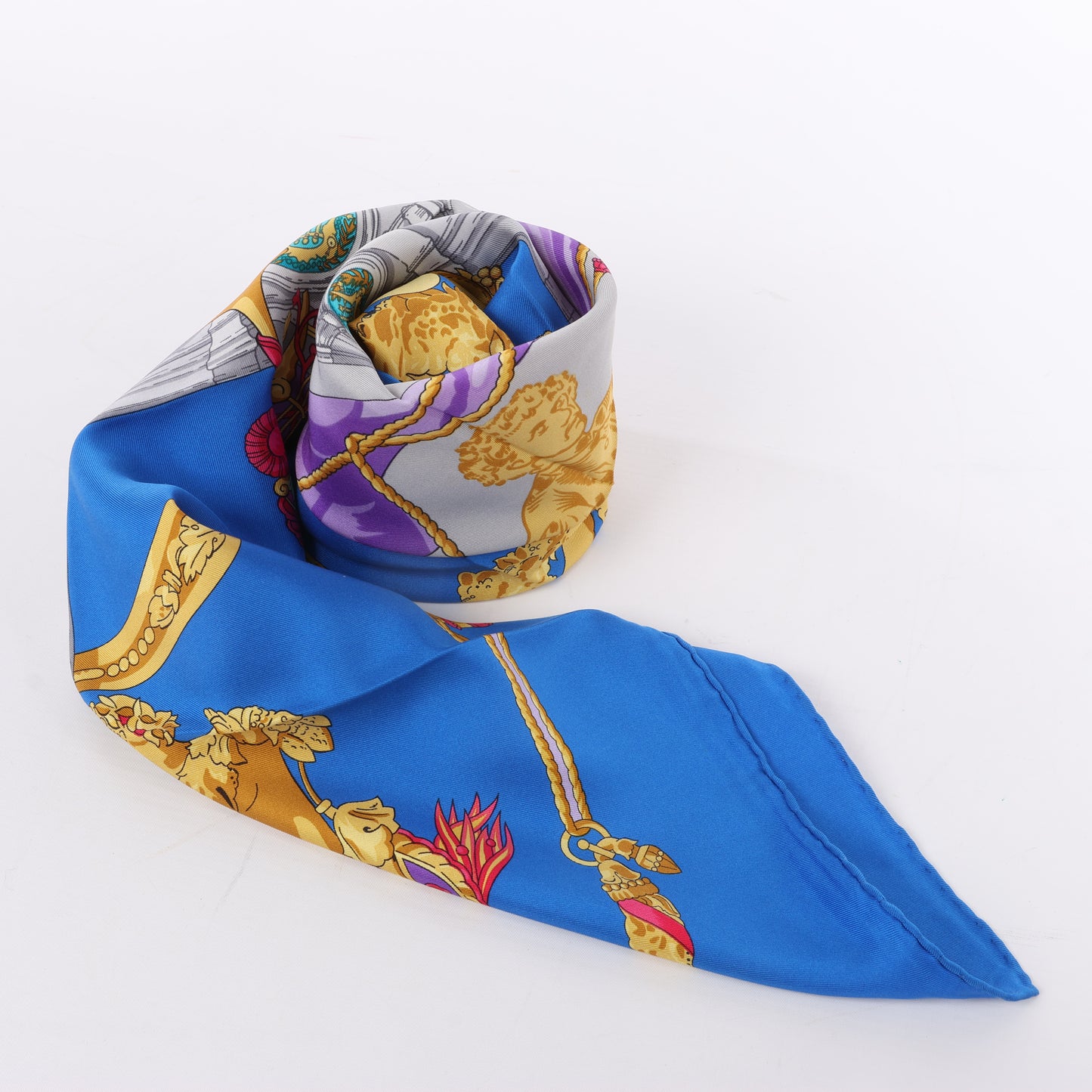 Hermès Carré 90 "HOMMAGE A CHARLES GARNIER" 100% Silk Scarf in Blue