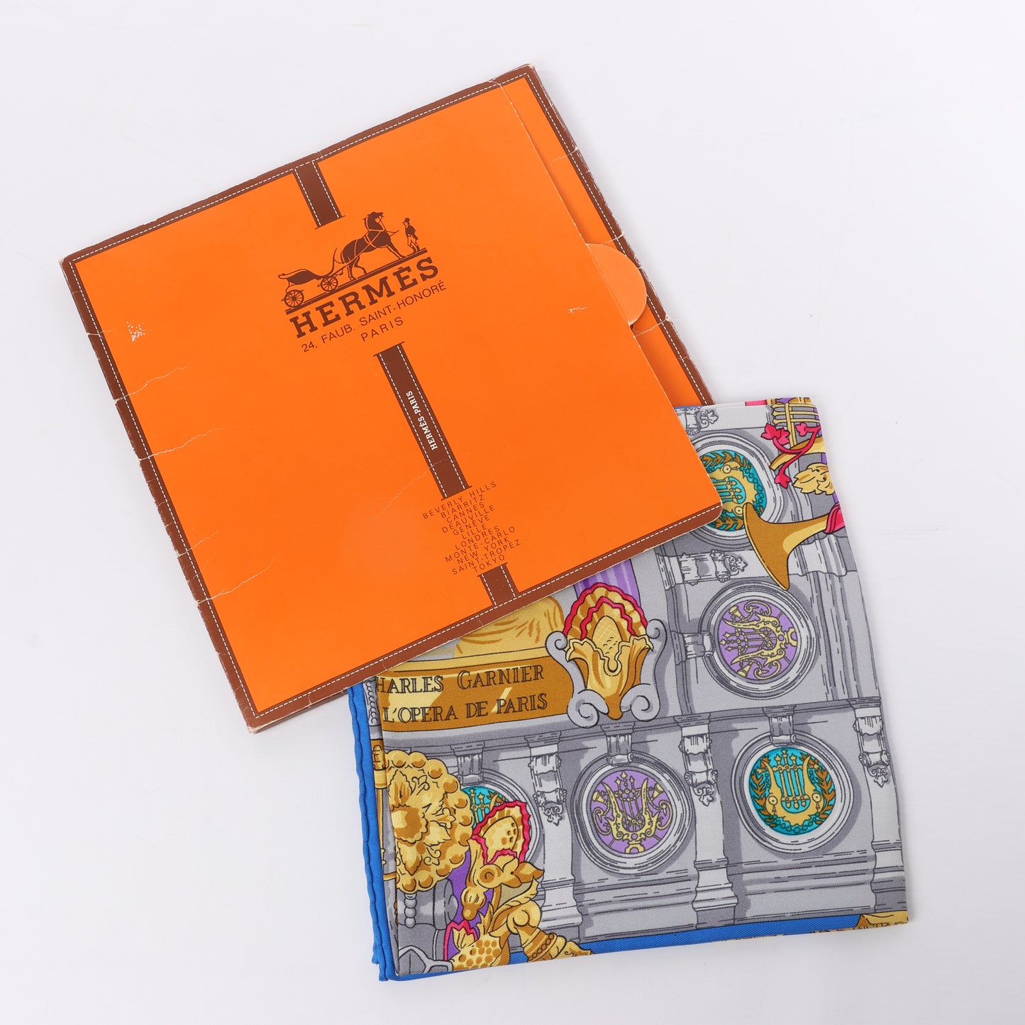 Hermès Carré 90 "HOMMAGE A CHARLES GARNIER" 100% Silk Scarf in Blue