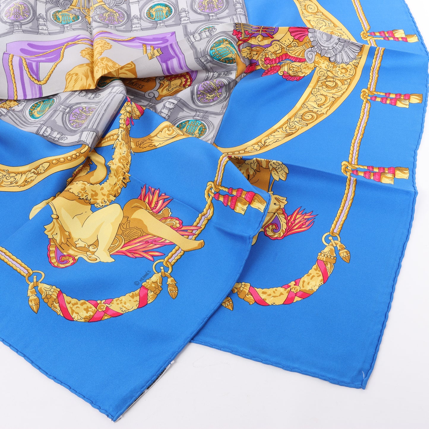 Hermès Carré 90 "HOMMAGE A CHARLES GARNIER" 100% Silk Scarf in Blue