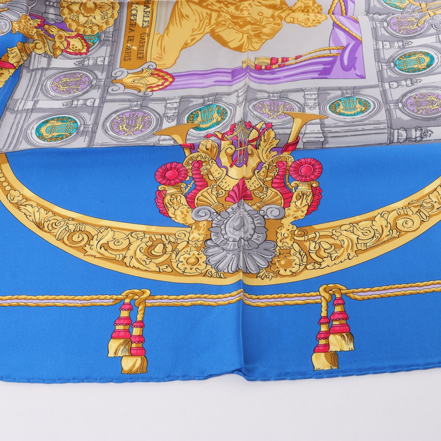 Hermès Carré 90 "HOMMAGE A CHARLES GARNIER" 100% Silk Scarf in Blue