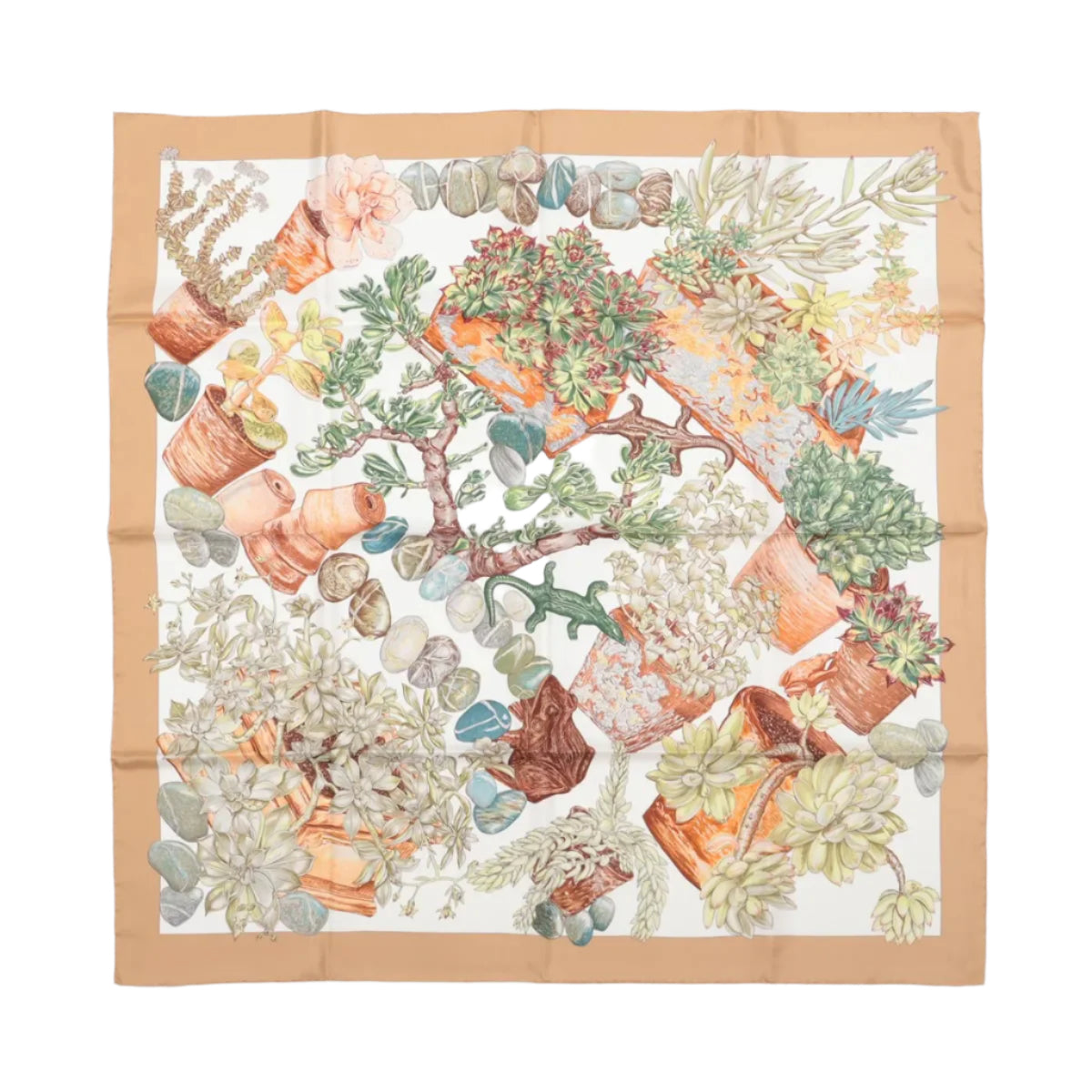 Hermès Carré 90 "JARDIN SECRET" 100% Seidentuch in Beige