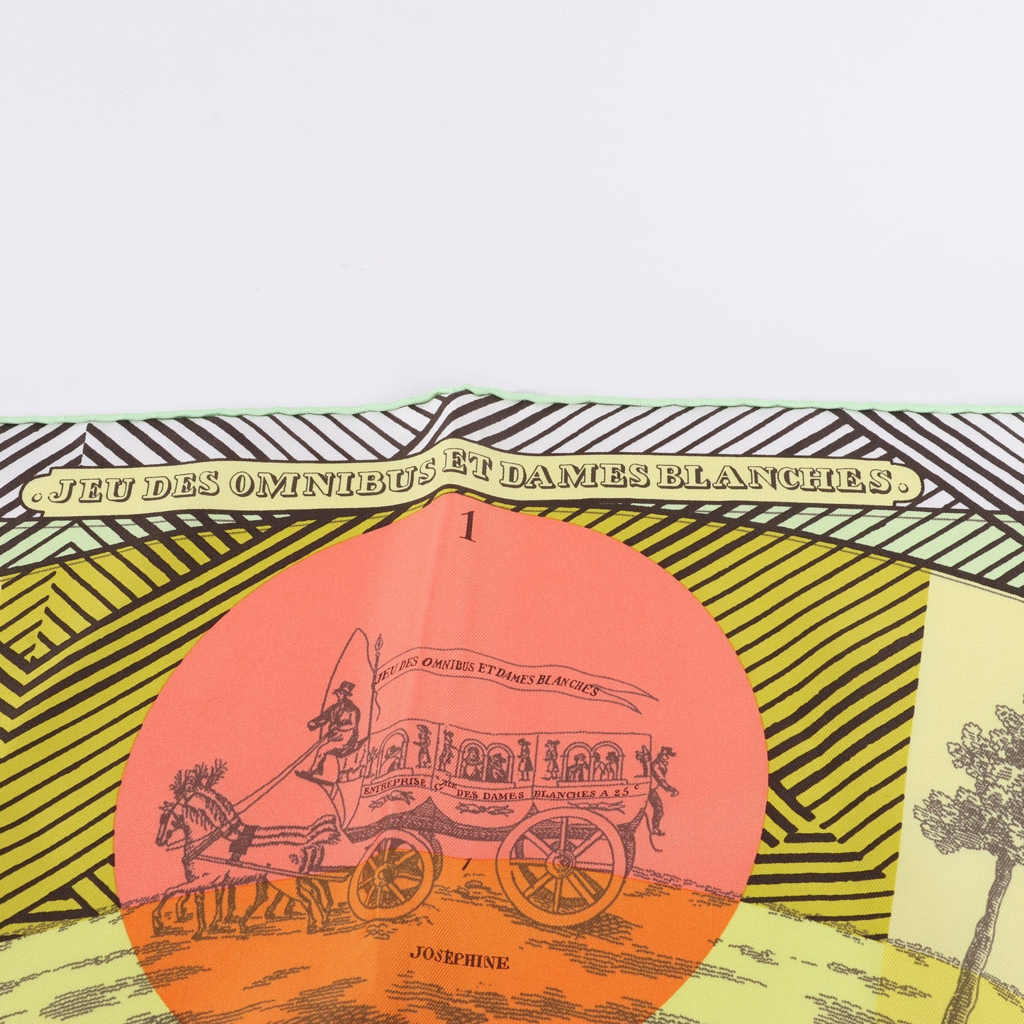 Hermès Carré 90 „JEU DES OMNIBUS ET DAMES BLANCHES“ Schal aus 100 % Seide in Grün
