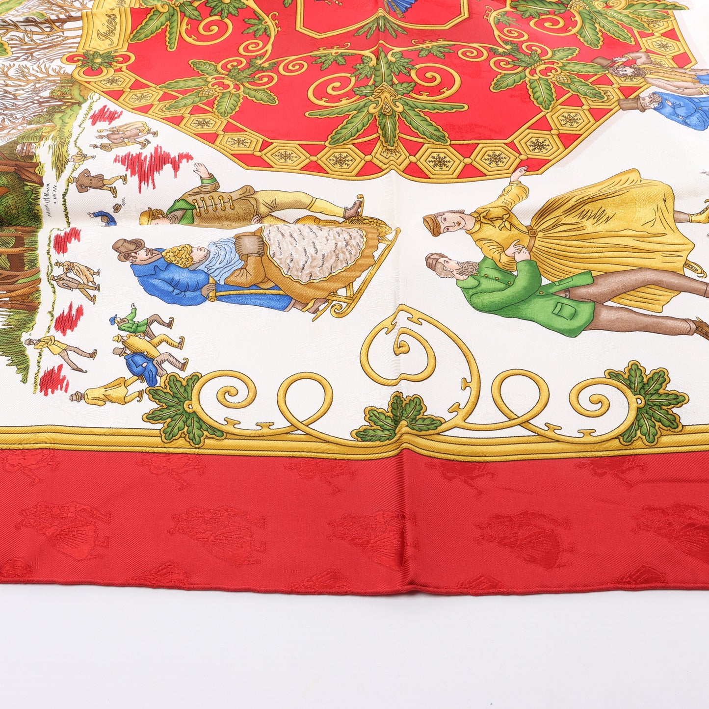 Hermès Carré 90 „Joies d'Hiver“ Schal aus 100 % Seide in Rot