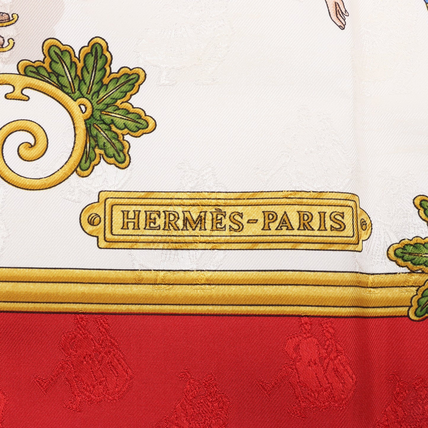 Hermès Carré 90 „Joies d'Hiver“ Schal aus 100 % Seide in Rot