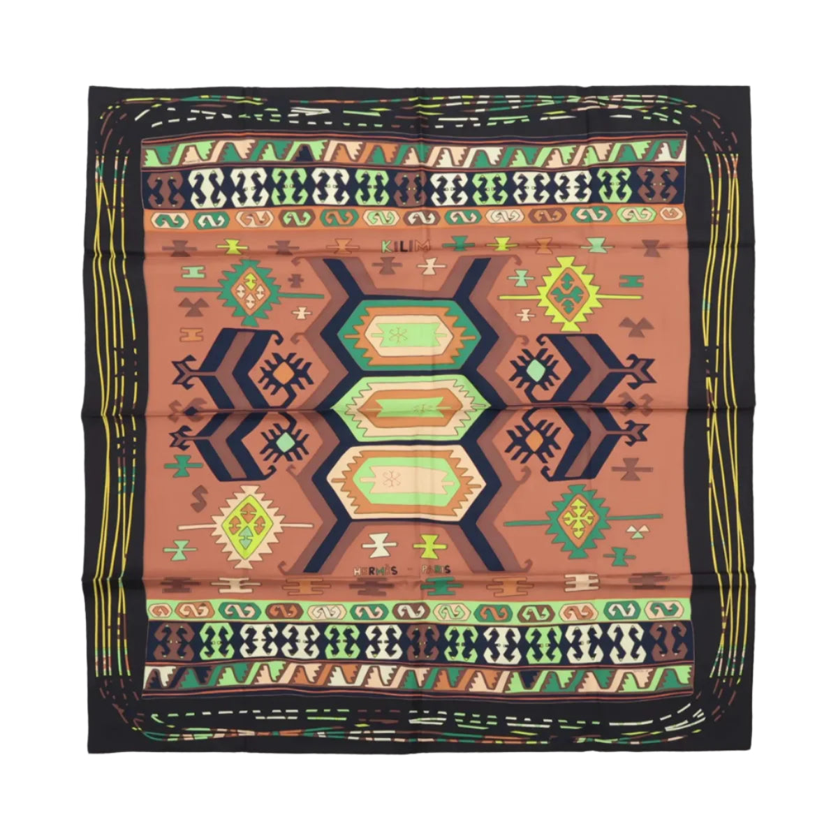 Hermès Carré 90 "KILIM" 100% Seidenschal in Braun