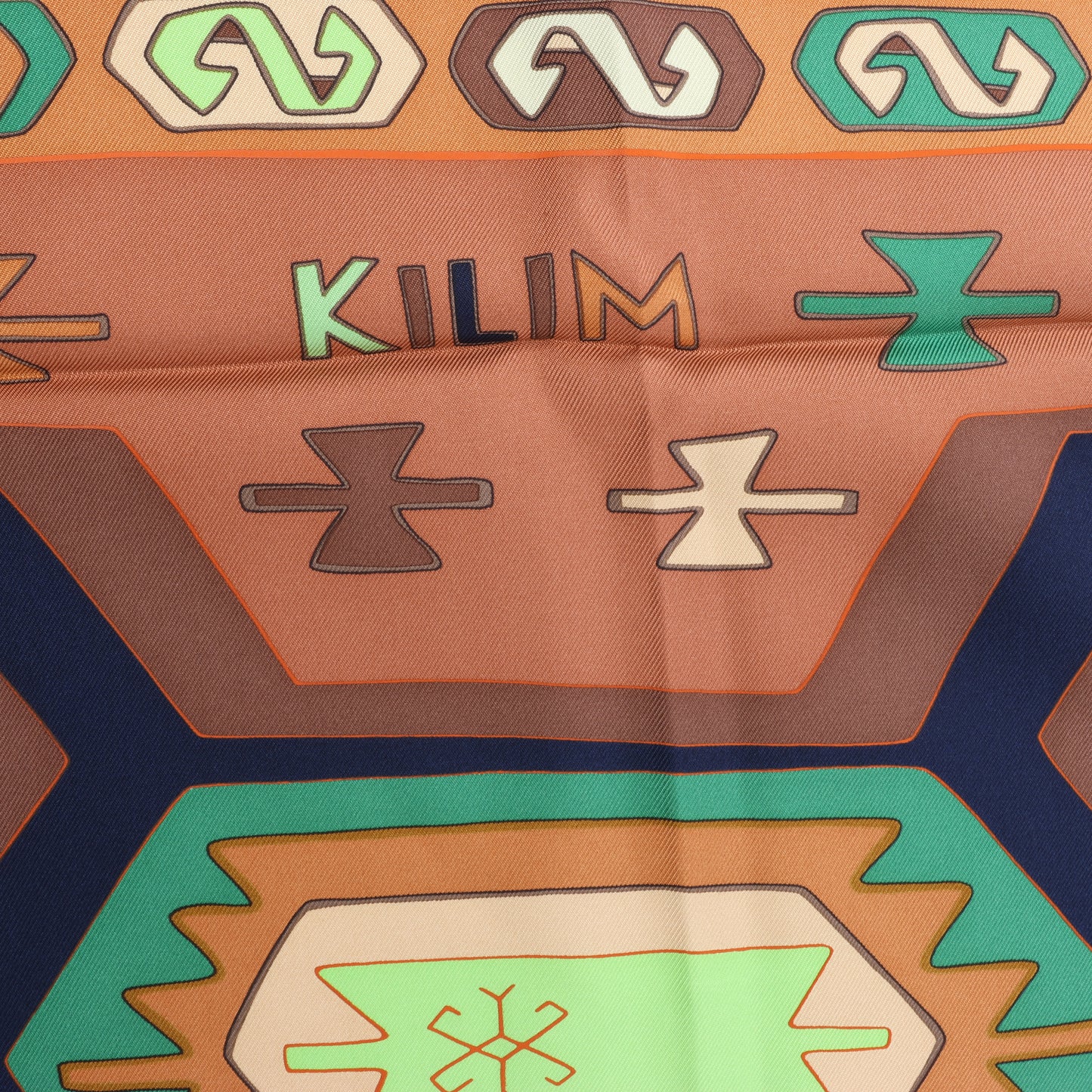 Hermès Carré 90 "KILIM" 100% Seidenschal in Braun
