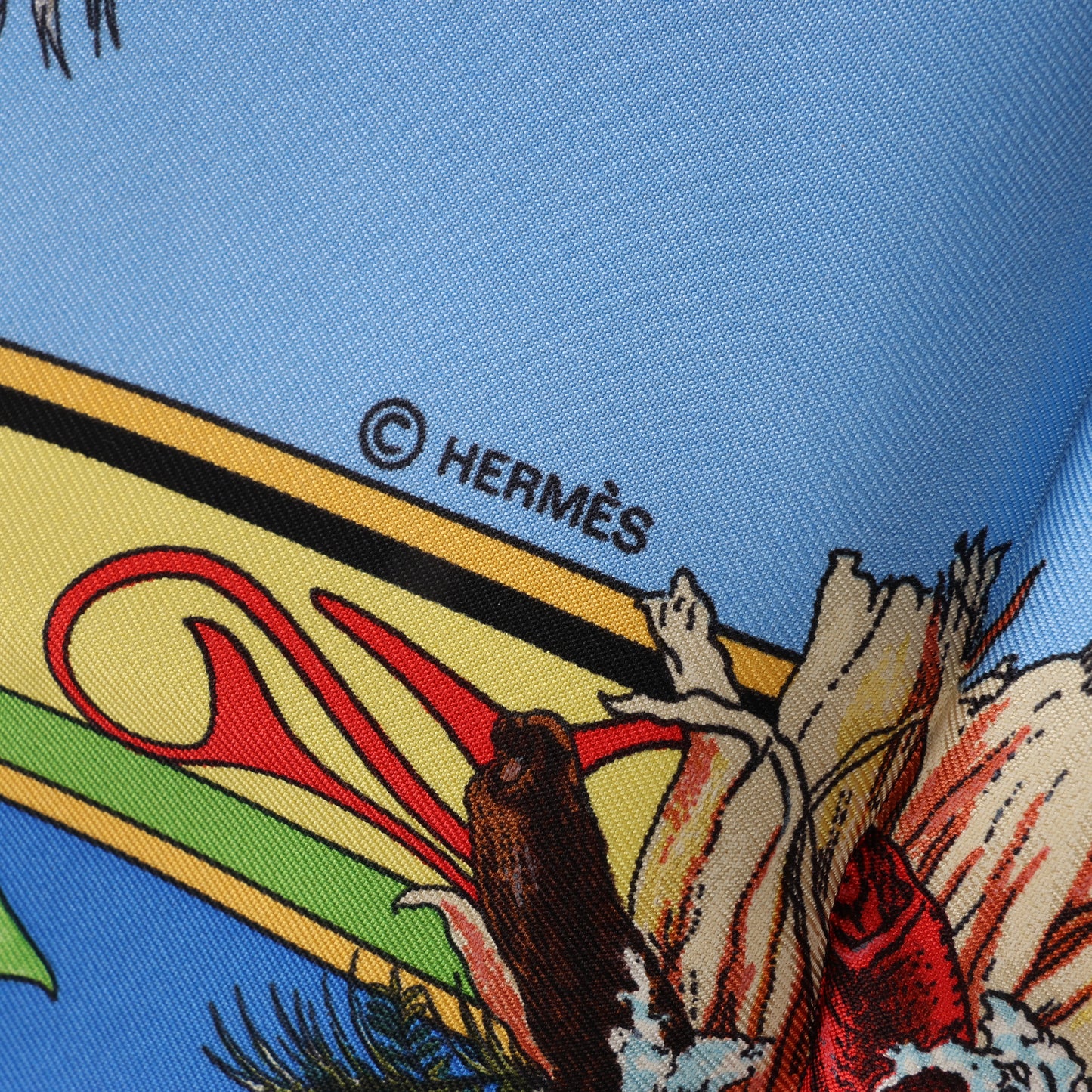 Hermès Carré 90 "Kachinas" 100% Silk Scarf in Blue