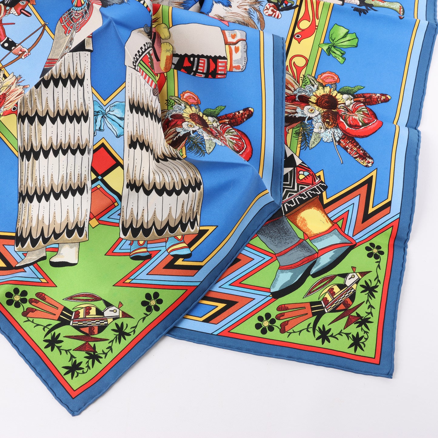Hermès Carré 90 "Kachinas" 100% Silk Scarf in Blue