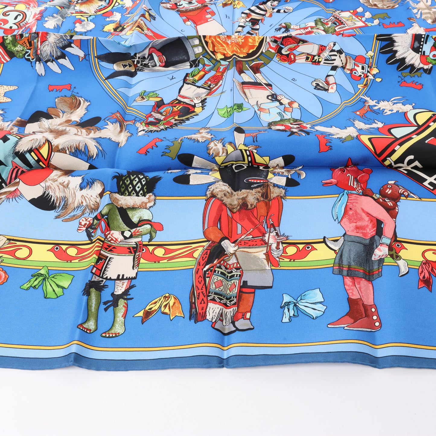 Hermès Carré 90 "Kachinas" 100% Silk Scarf in Blue
