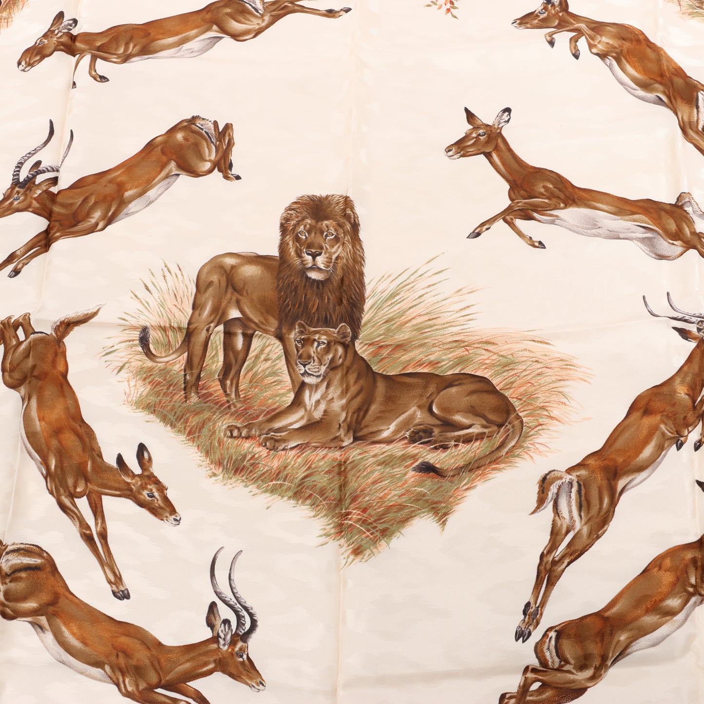Hermès Carré 90 "Kenya" 100% Silk Scarf in Brown x Red