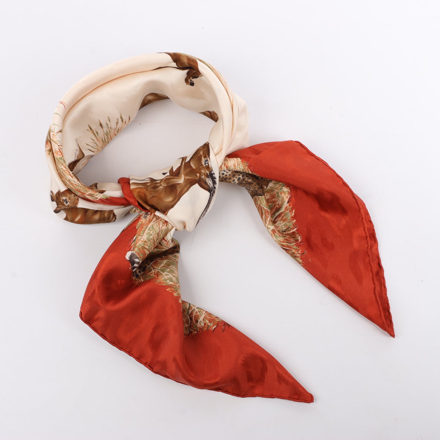 Hermès Carré 90 "Kenya" 100% Silk Scarf in Brown x Red