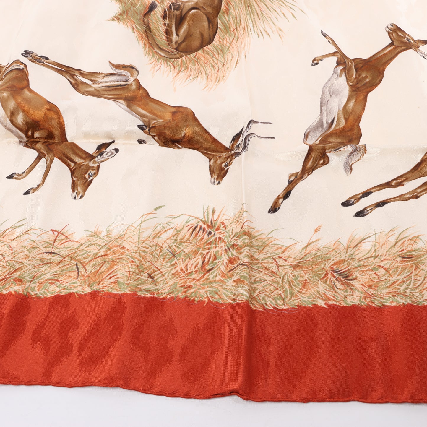 Hermès Carré 90 "Kenya" 100% Silk Scarf in Brown x Red