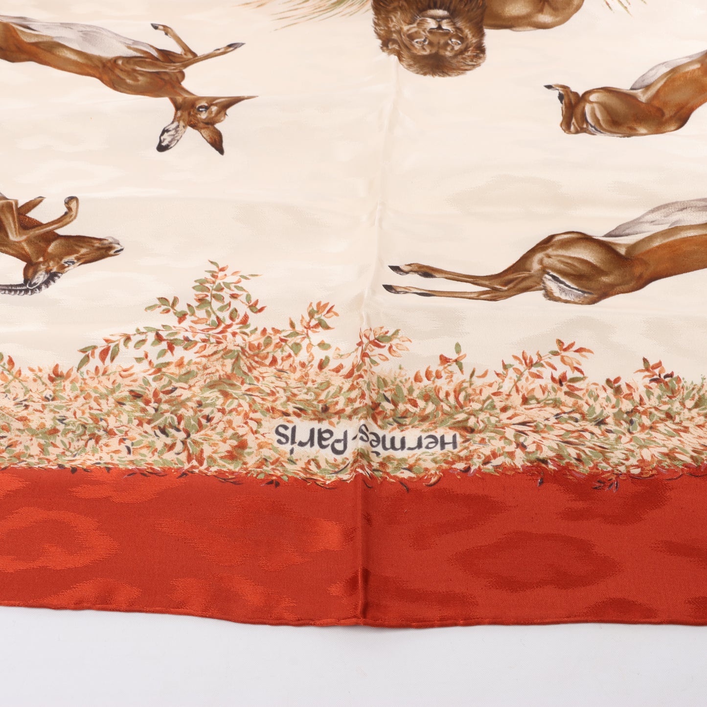 Hermès Carré 90 "Kenya" 100% Silk Scarf in Brown x Red