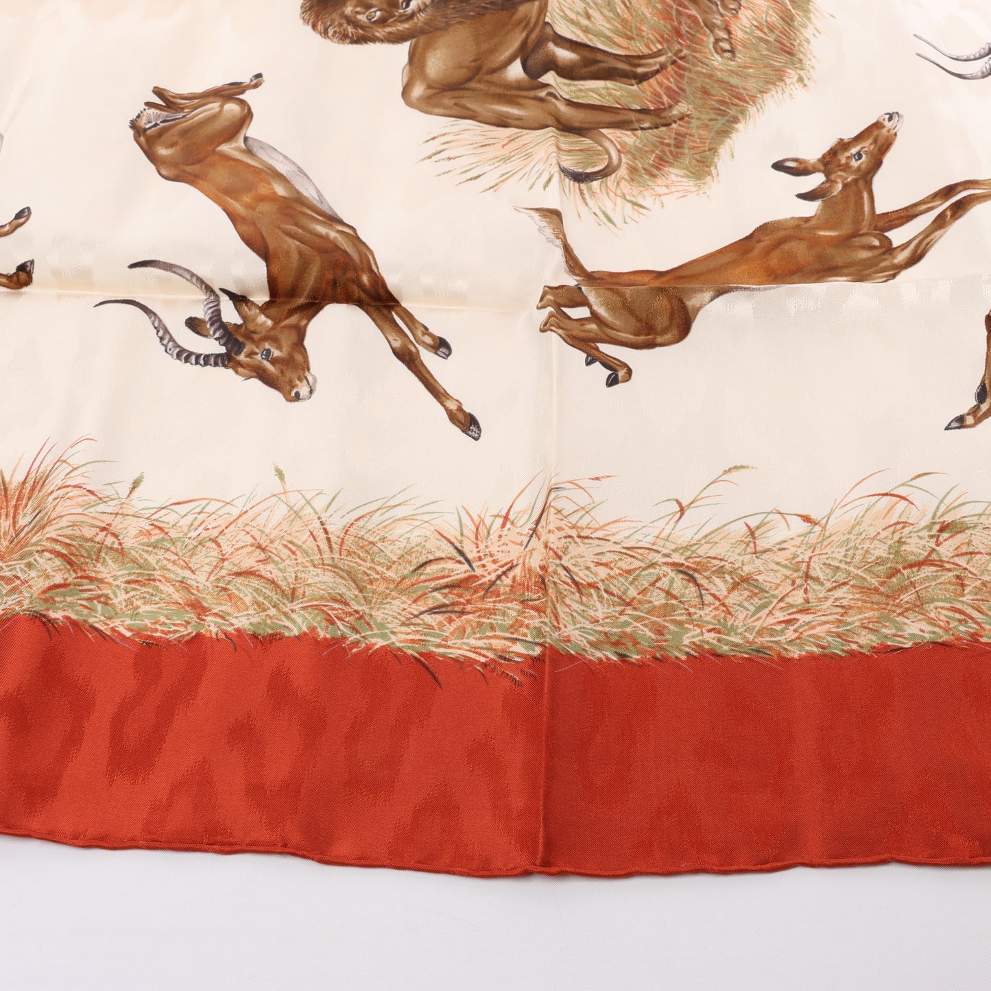 Hermès Carré 90 "Kenya" 100% Silk Scarf in Brown x Red