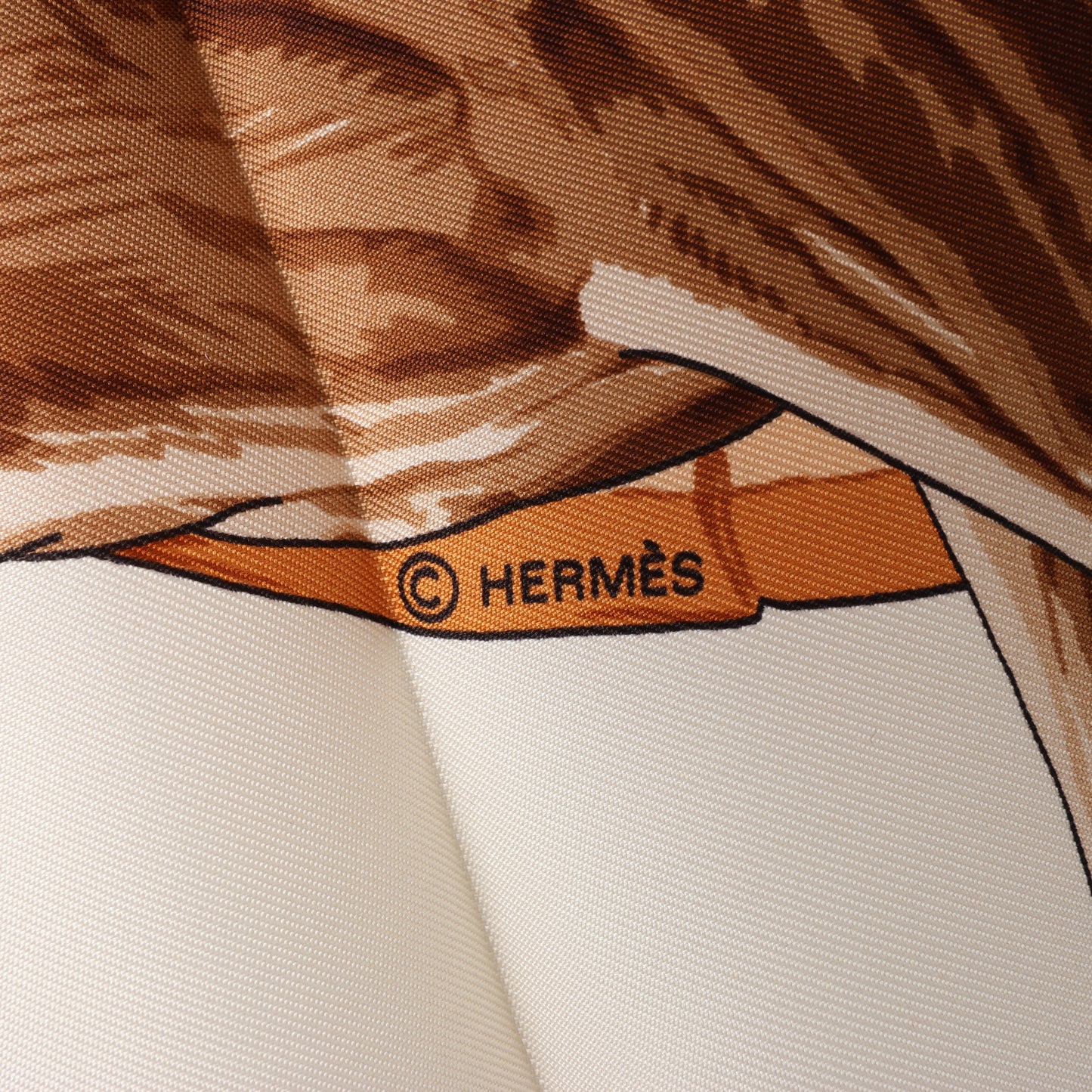 Hermès Carré 90 " LA FONTAINE DE BARTHOLD" 100% Silk Scarf in Brown