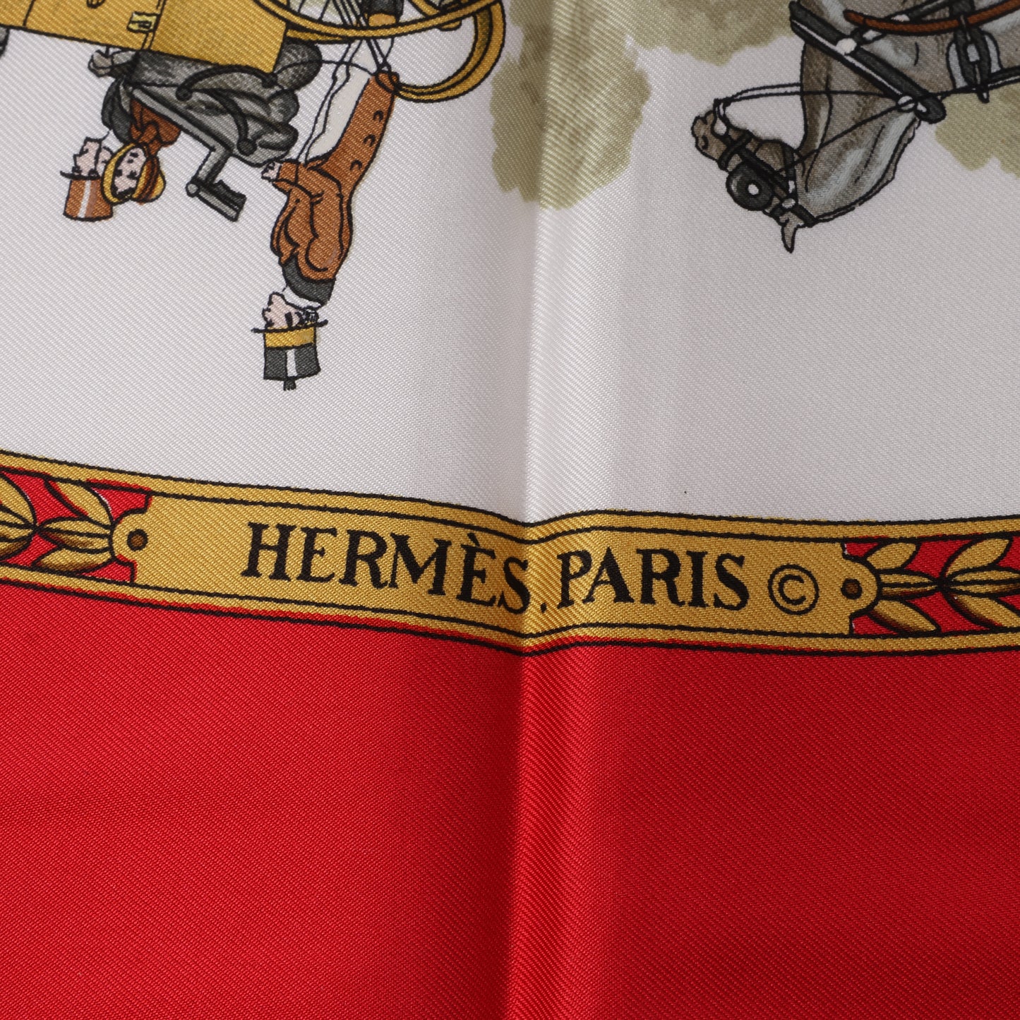 Hermès Carré 90 "LA PROMENADE DE LONGCHAMPS" 100% Silk Scarf in Red